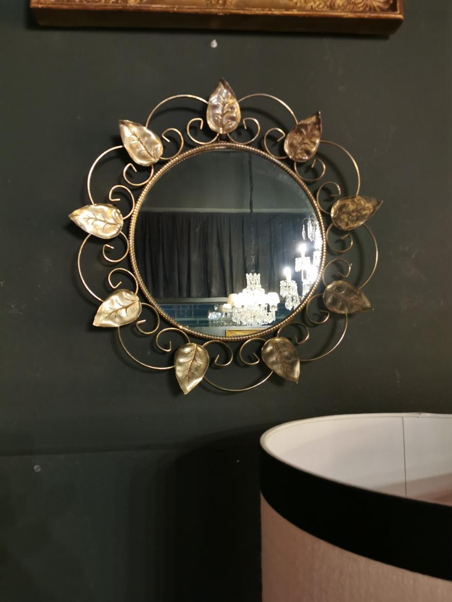 Vintage Mirror in Gilded Metal with Mulberry Leaves, France 2