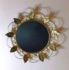Miroir vintage en métal doré avec feuilles de Mulberry, France