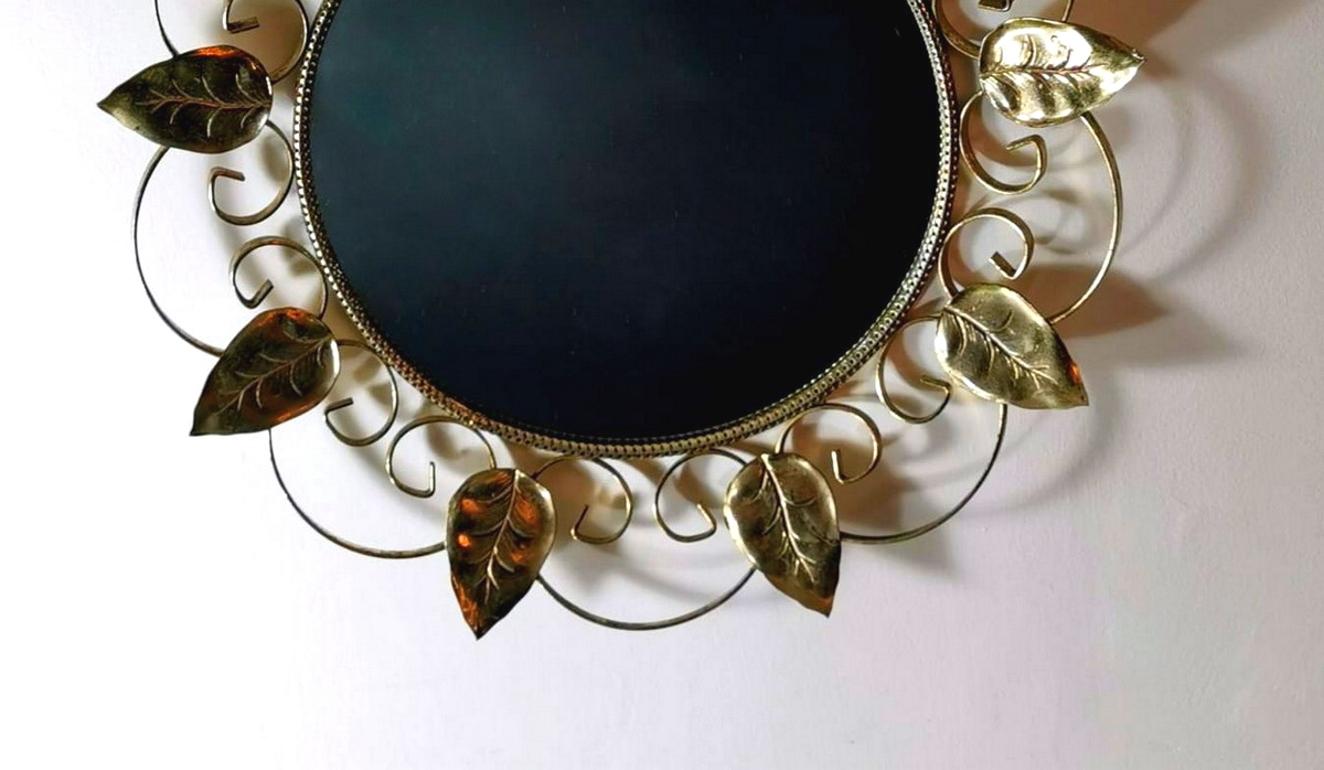 Mid-Century Modern Vintage Mirror in Gilded Metal with Mulberry Leaves, France