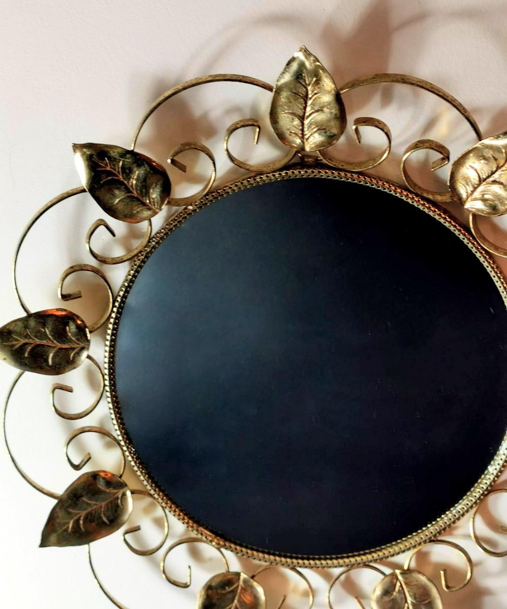 Gilt Vintage Mirror in Gilded Metal with Mulberry Leaves, France