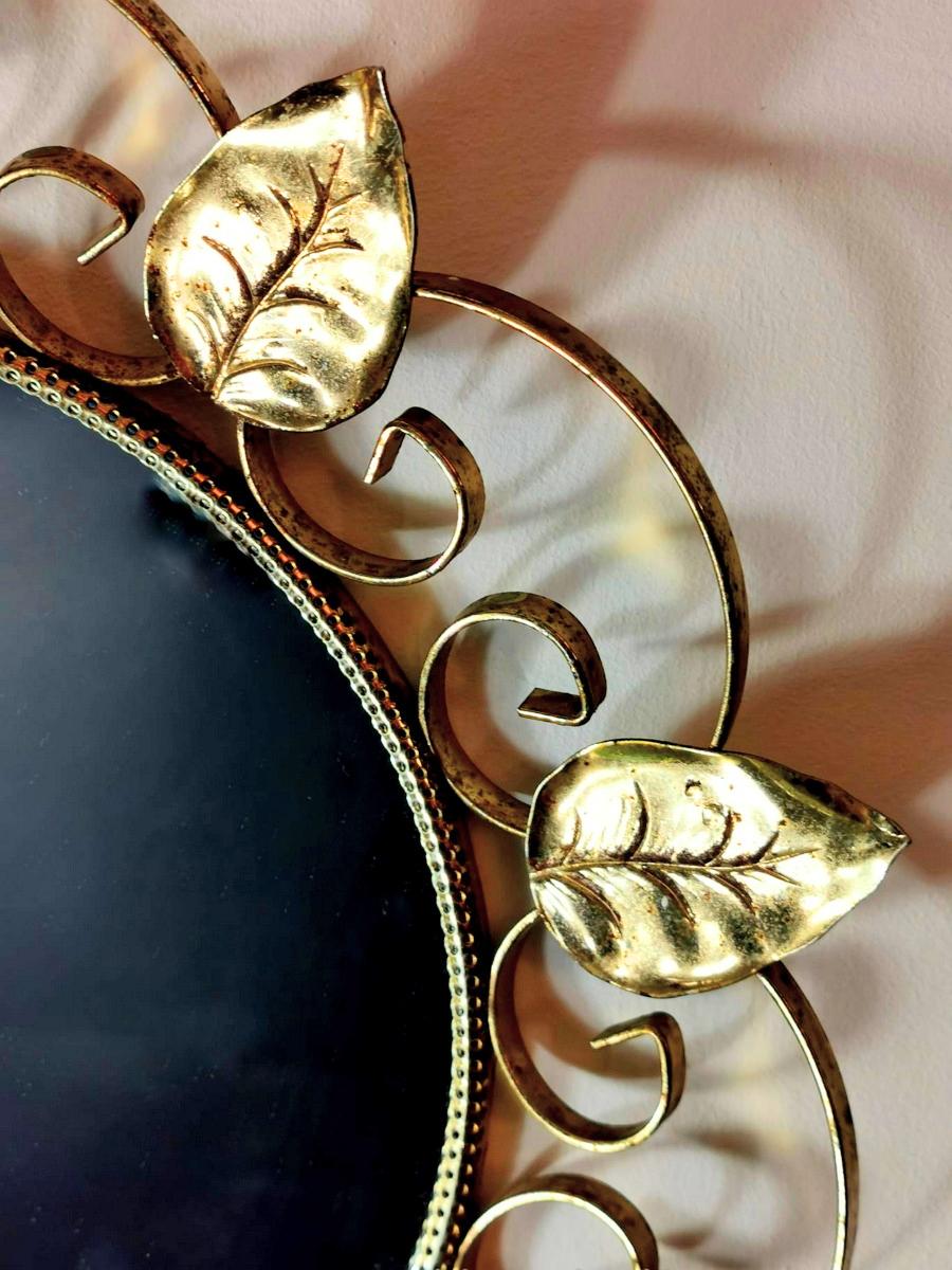 20th Century Vintage Mirror in Gilded Metal with Mulberry Leaves, France