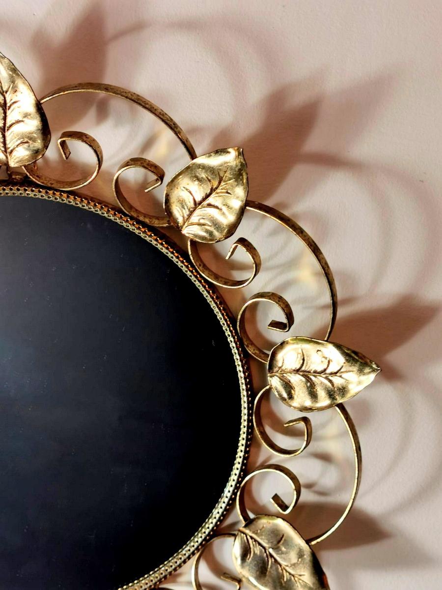 Vintage Mirror in Gilded Metal with Mulberry Leaves, France 1