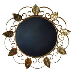 Vintage Mirror in Gilded Metal with Mulberry Leaves, France