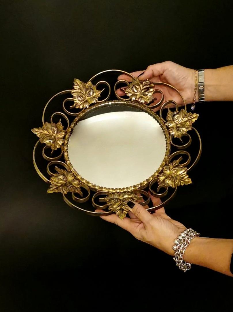 Vintage Mirror in Gilded Metal with Vine Leaves France 1
