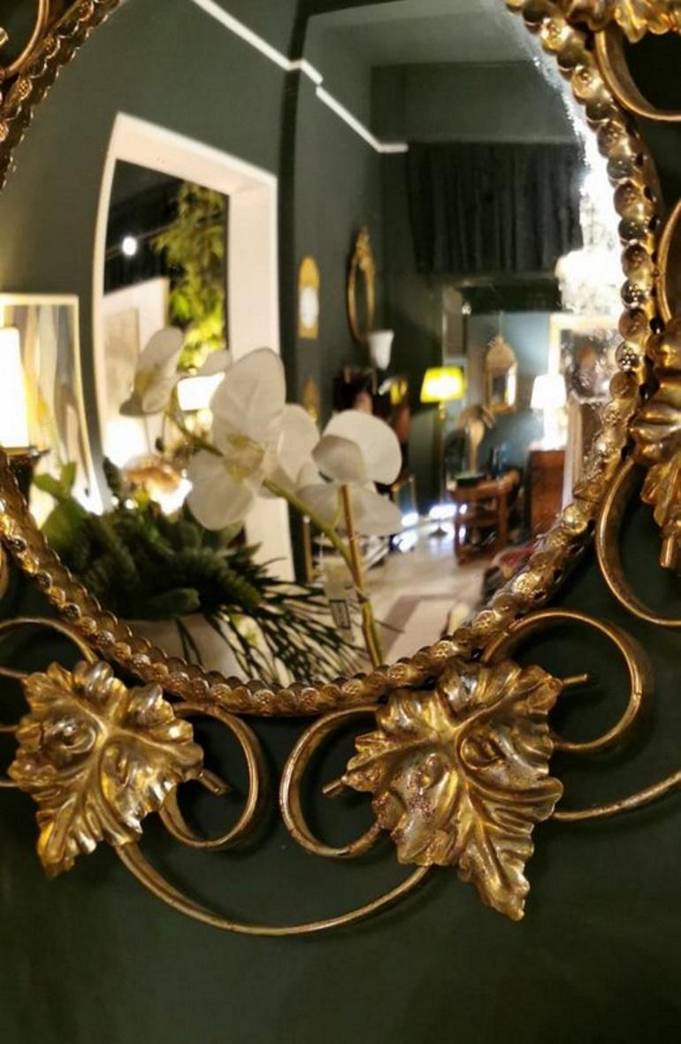 Vintage Mirror in Gilded Metal with Vine Leaves France 2
