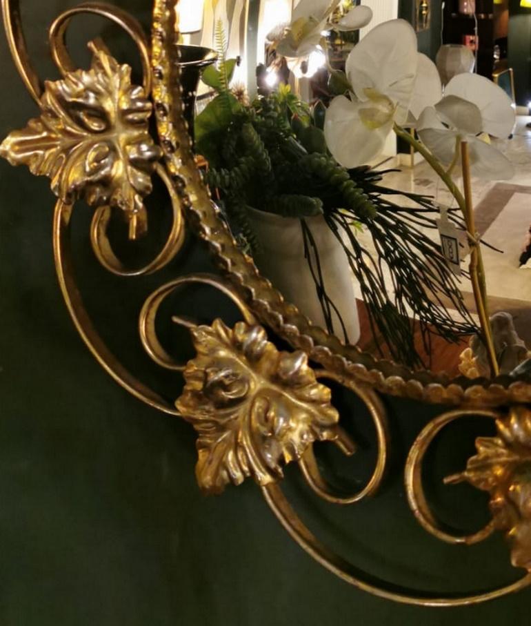 Vintage Mirror in Gilded Metal with Vine Leaves France 3