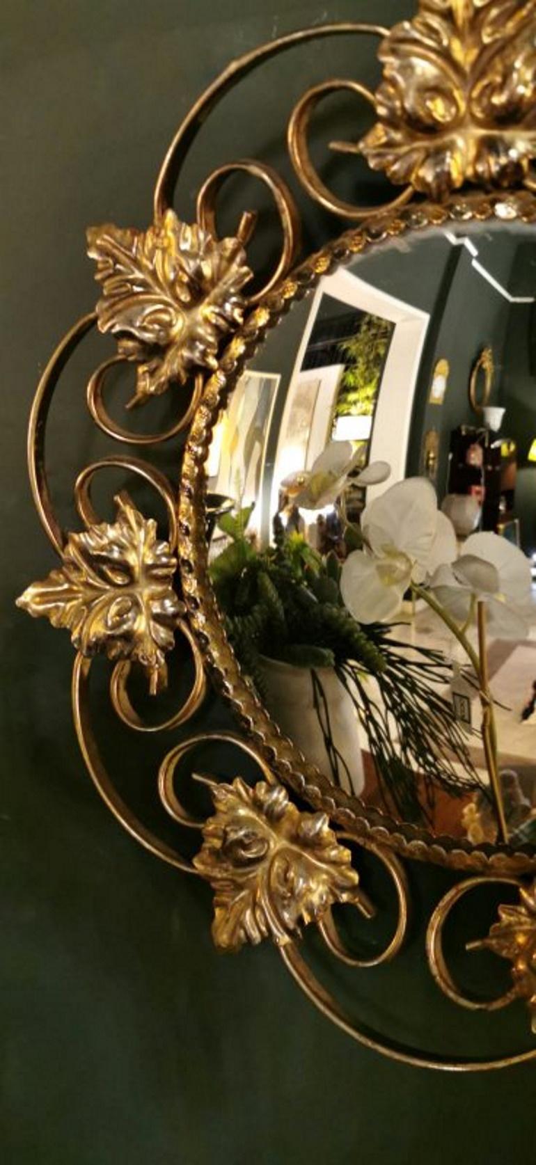 Vintage Mirror in Gilded Metal with Vine Leaves France 4