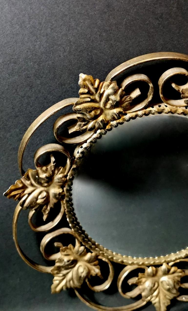Mid-Century Modern Vintage Mirror in Gilded Metal with Vine Leaves France