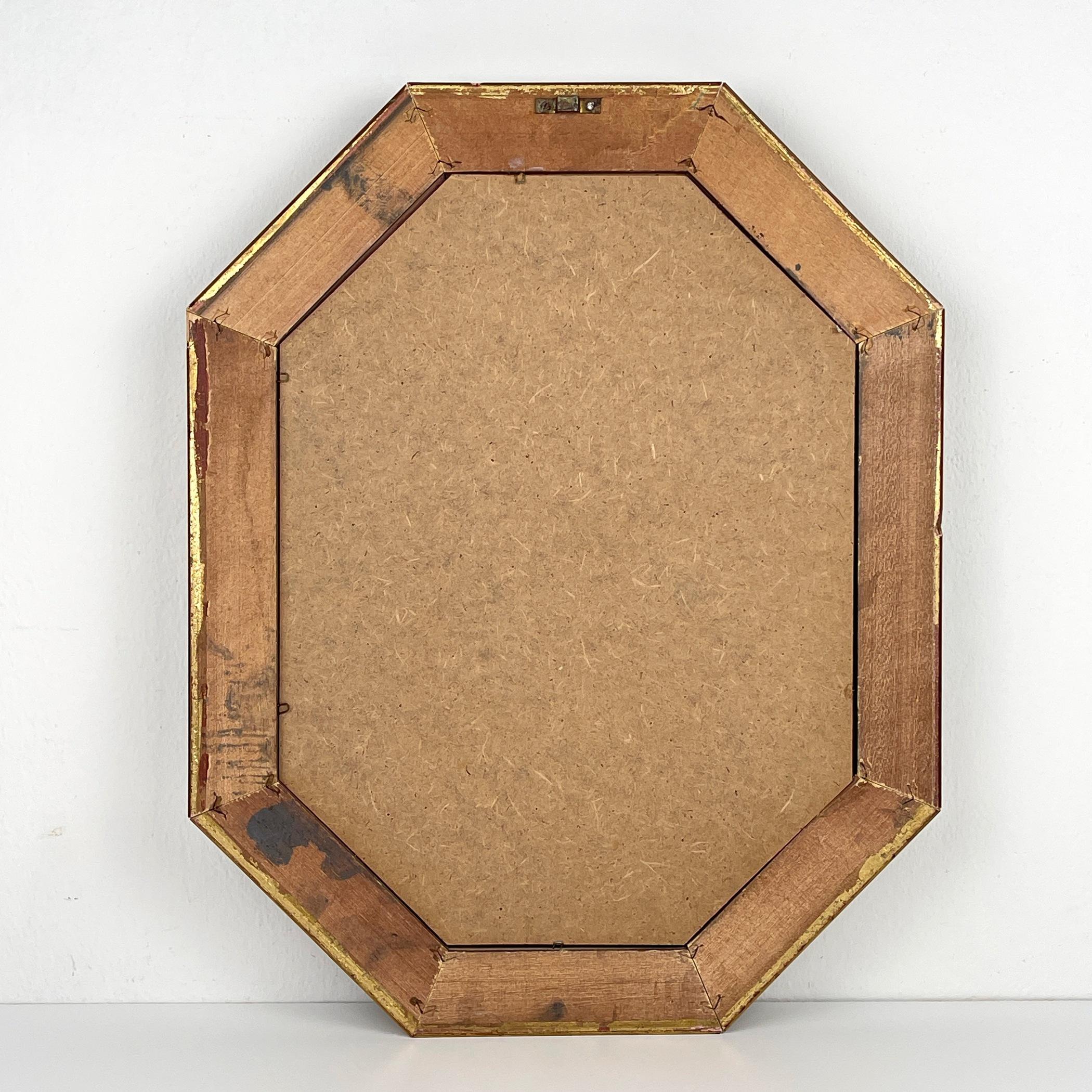 Vintage Mirror in golden wooden octagonal frame, Italy 1950s  1