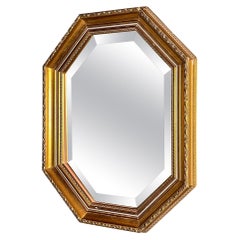 Vintage Mirror in golden wooden octagonal frame, Italy 1950s