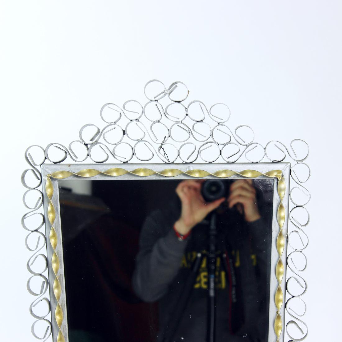 Mid-Century Modern Vintage Mirror In Handmade Metal Frame, Czechoslovakia 1950s For Sale