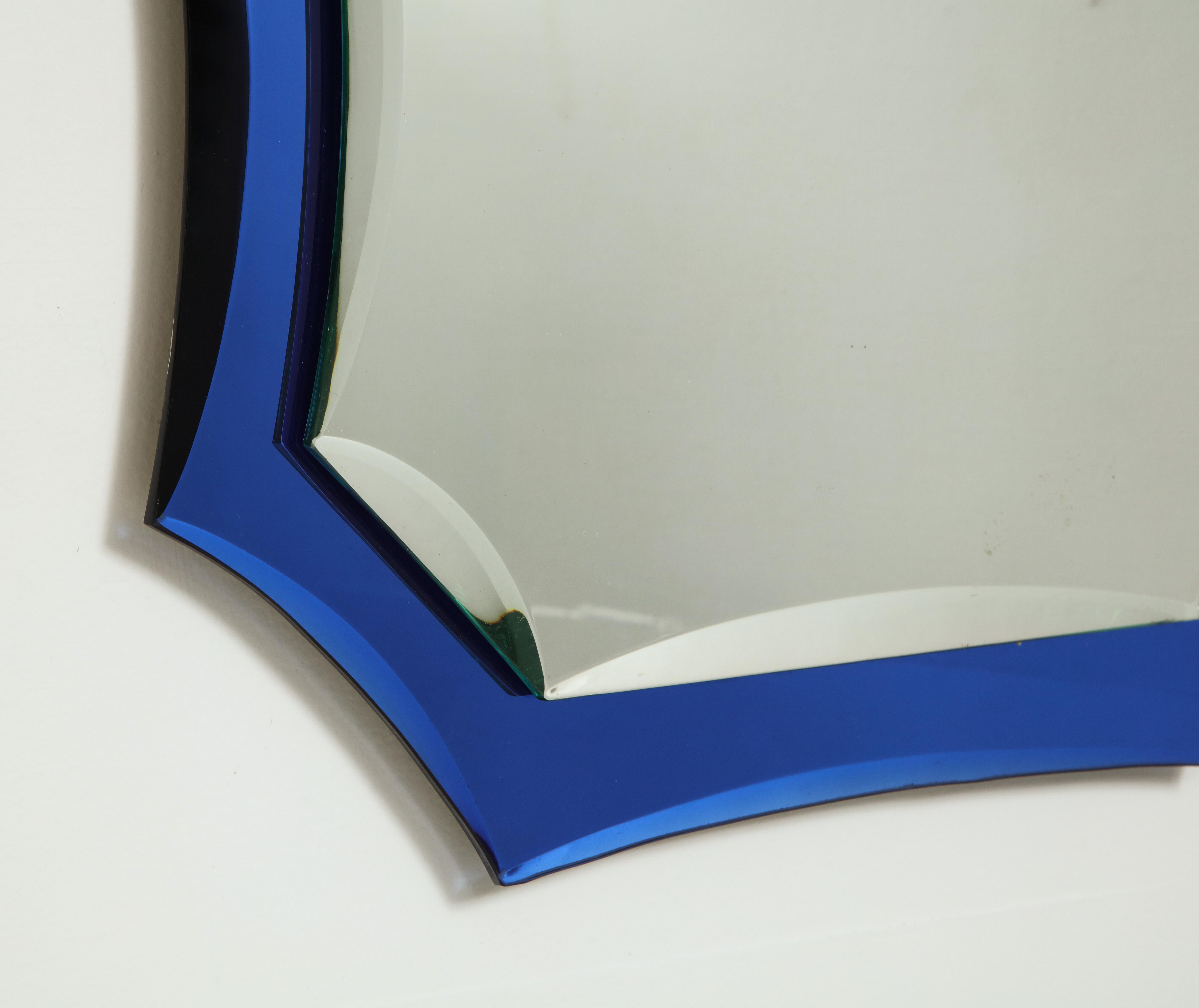 Français Miroir vintage avec bordures bleu cobalt en vente