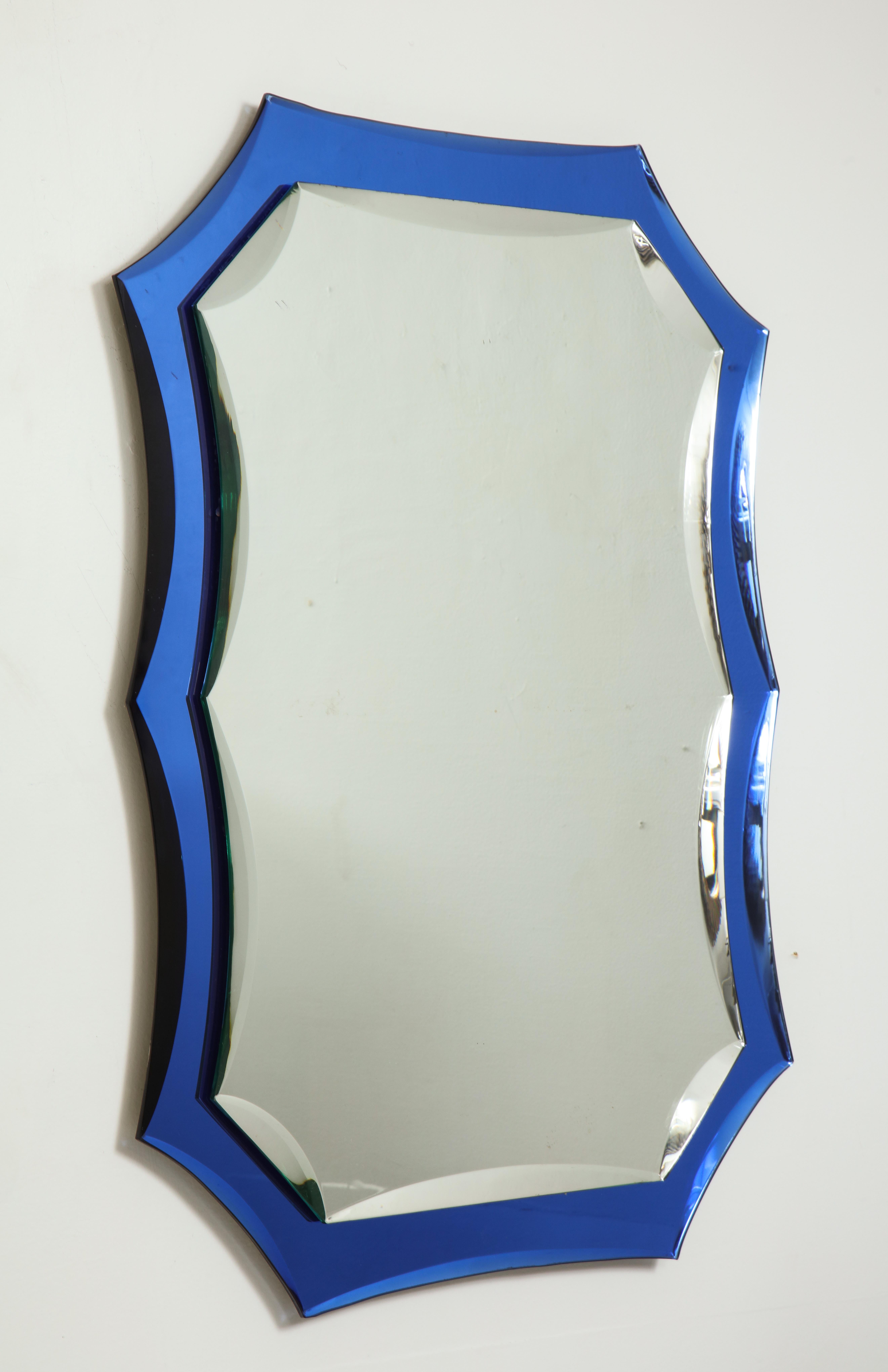 Vintage Mirror with Cobalt Blue Borders In Excellent Condition For Sale In New York, NY