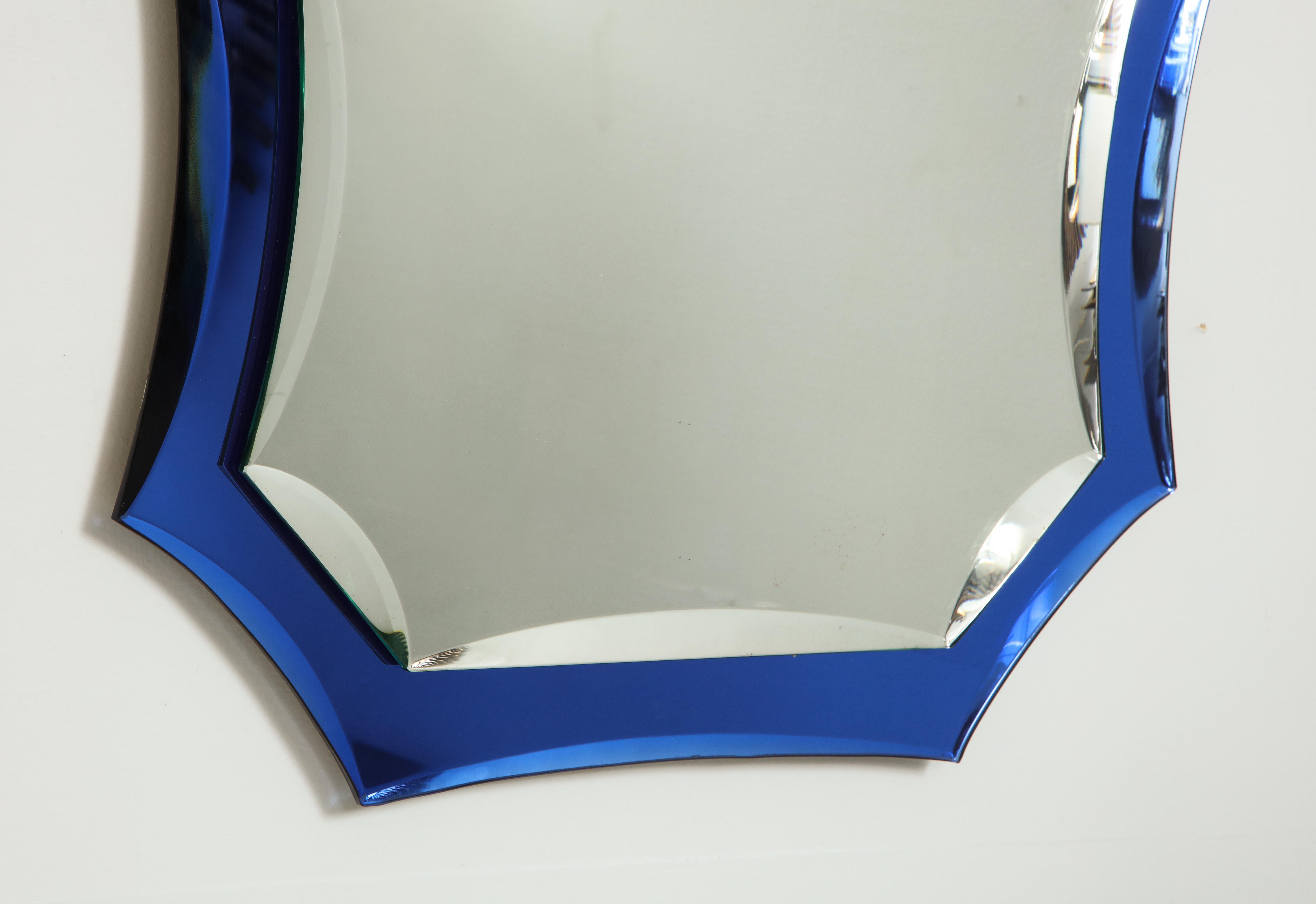 Verre Miroir vintage avec bordures bleu cobalt en vente