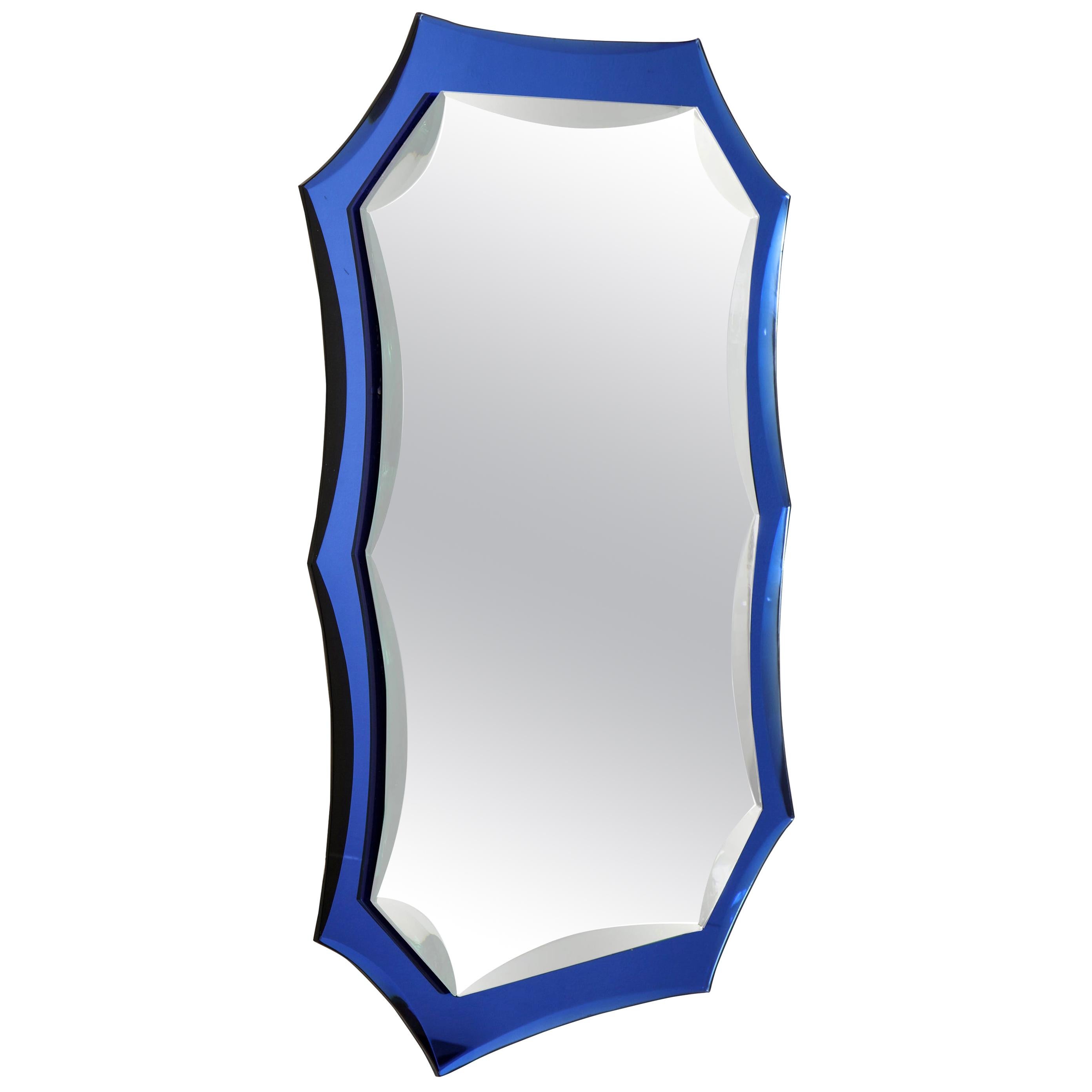 Vintage Mirror with Cobalt Blue Borders For Sale