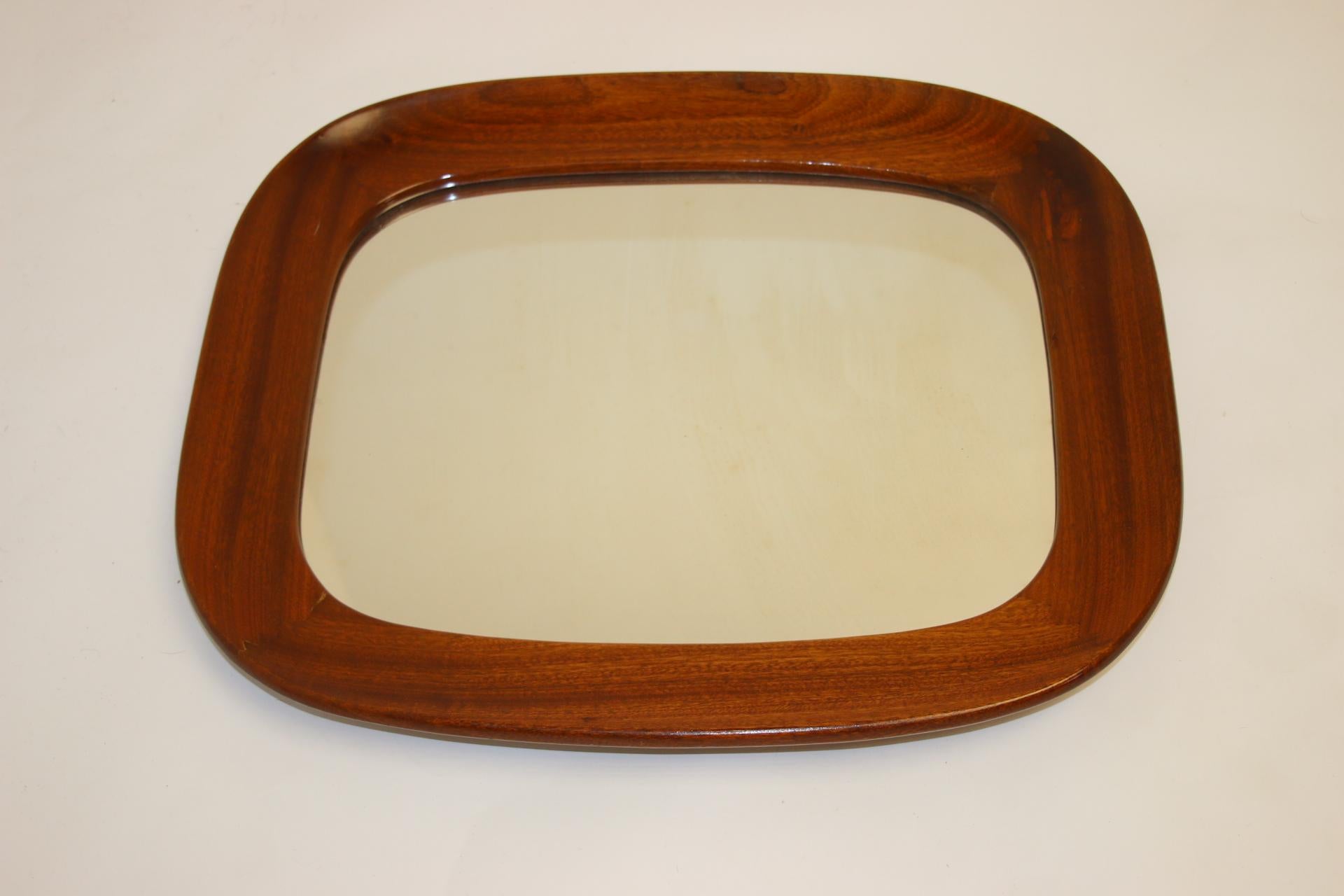 Mid-Century Modern Vintage Mirror with Wide Wooden Rim For Sale
