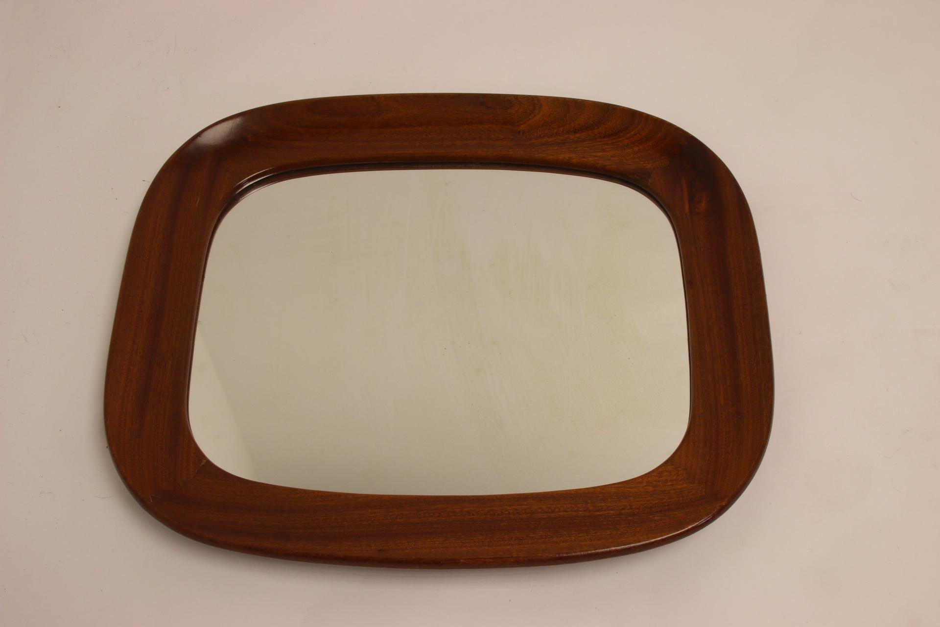 Swedish Vintage Mirror with Wide Wooden Rim For Sale