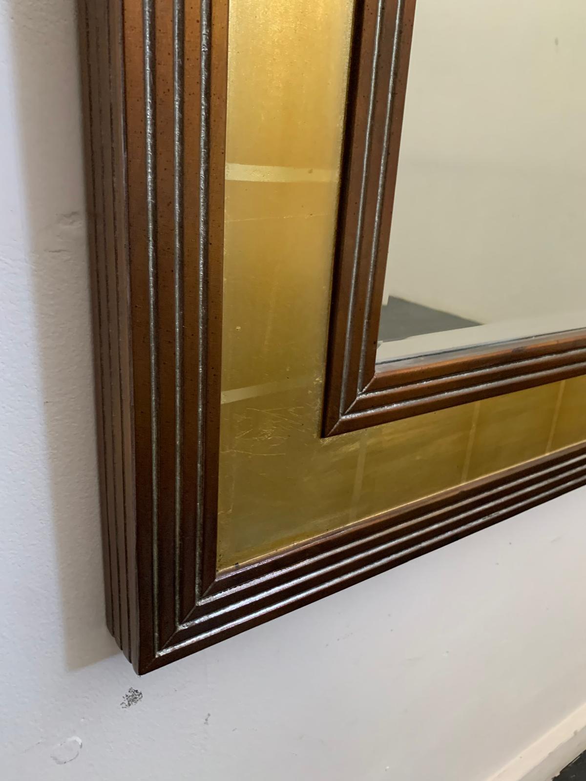 Bronze Miroir vintage avec cadre en bois, années 1970 en vente