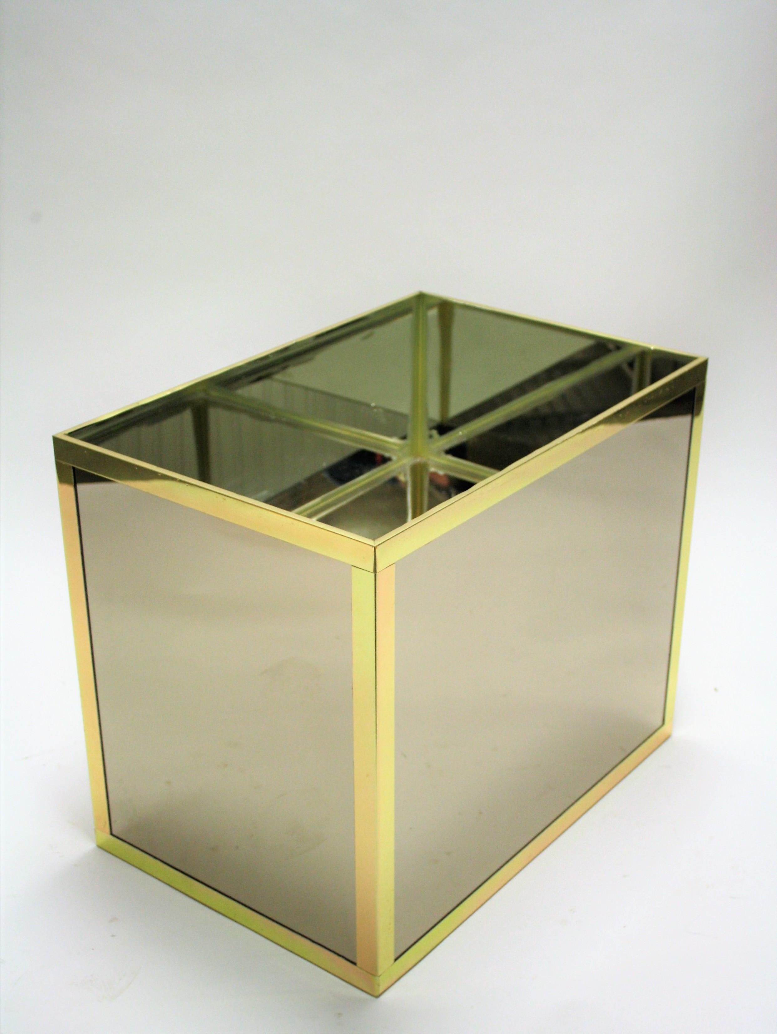Vintage Mirrored and Brass Planter, 1970s (Messing)