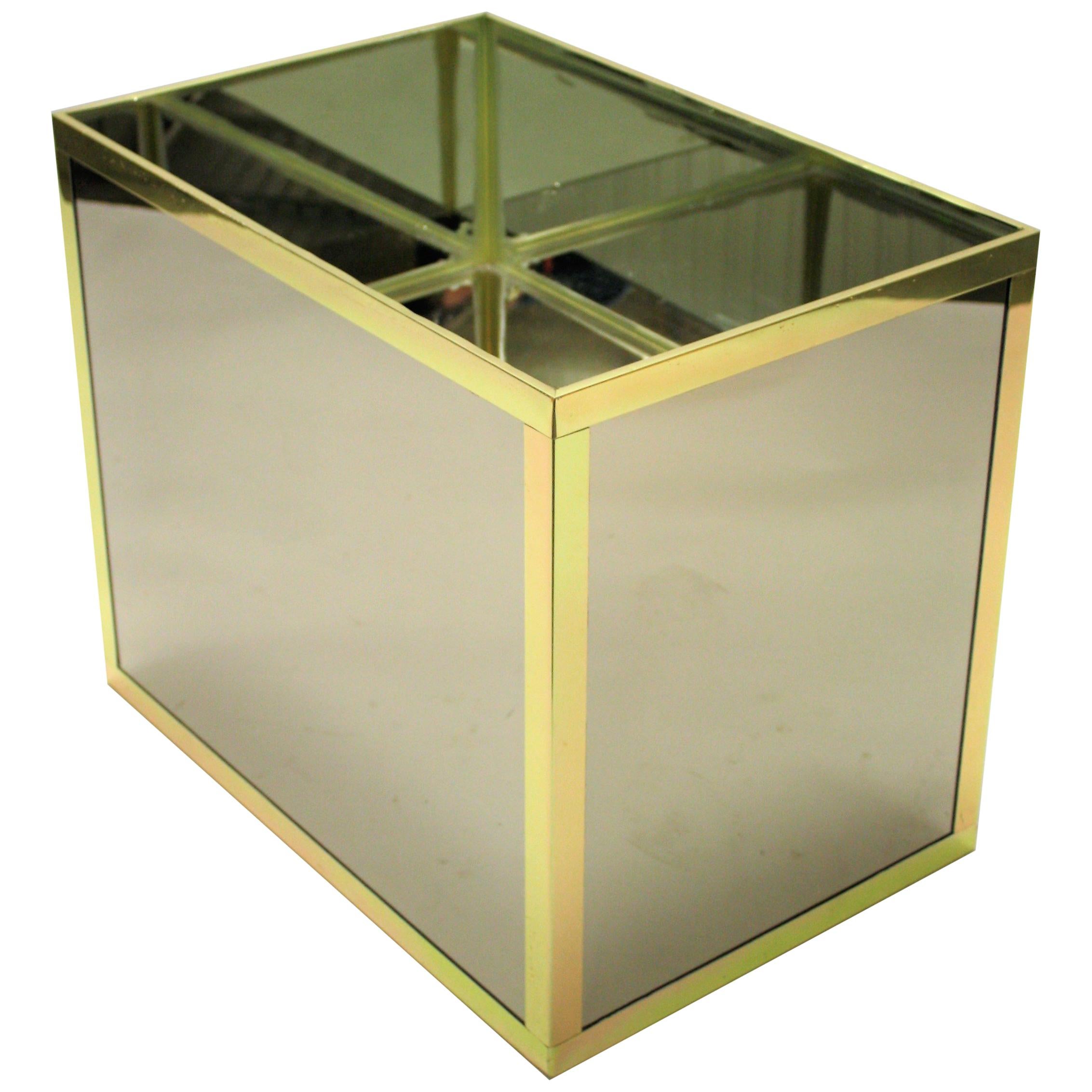 Vintage Mirrored and Brass Planter, 1970s