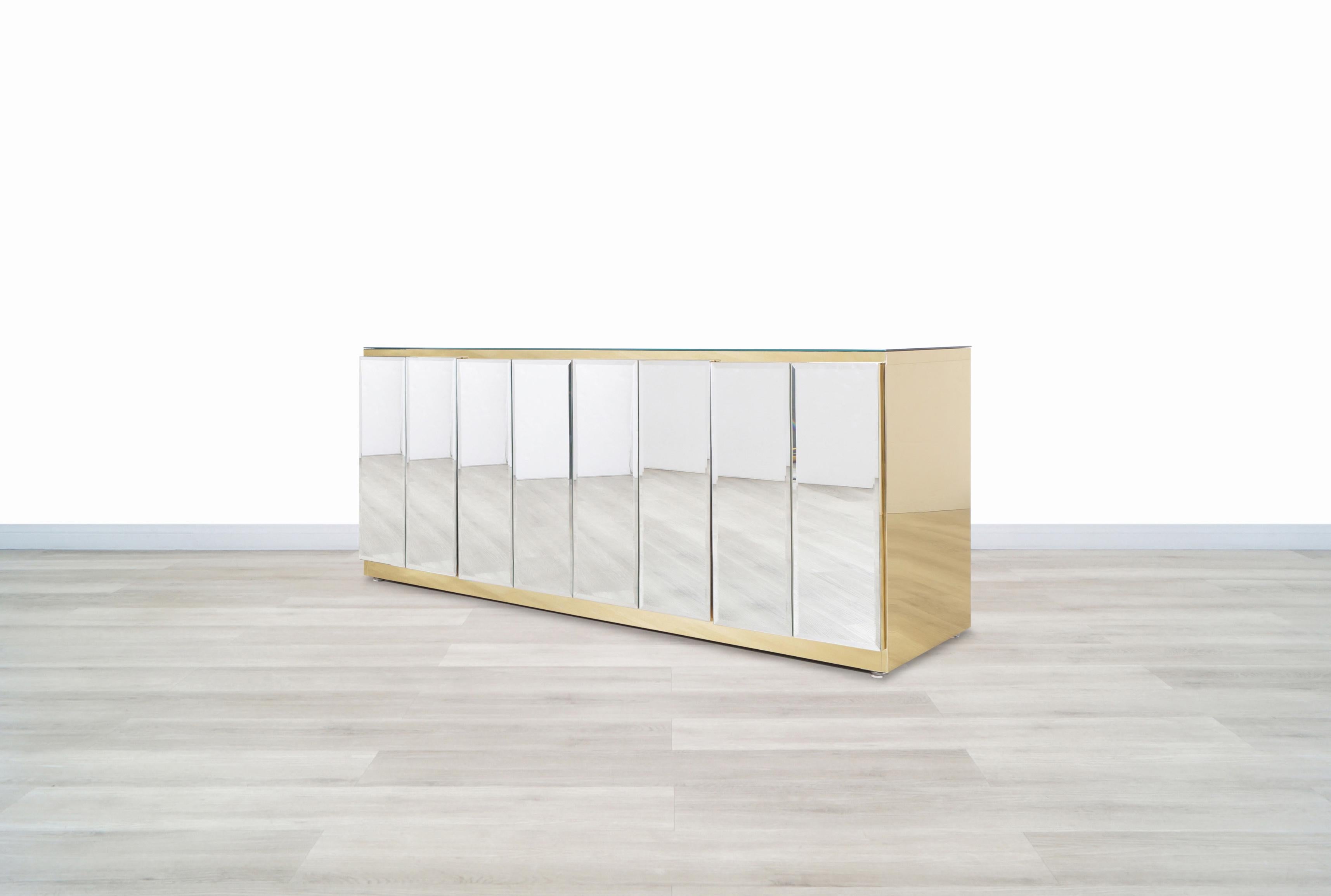 Vintage Mirrored and Brass Credenza by Ello 1