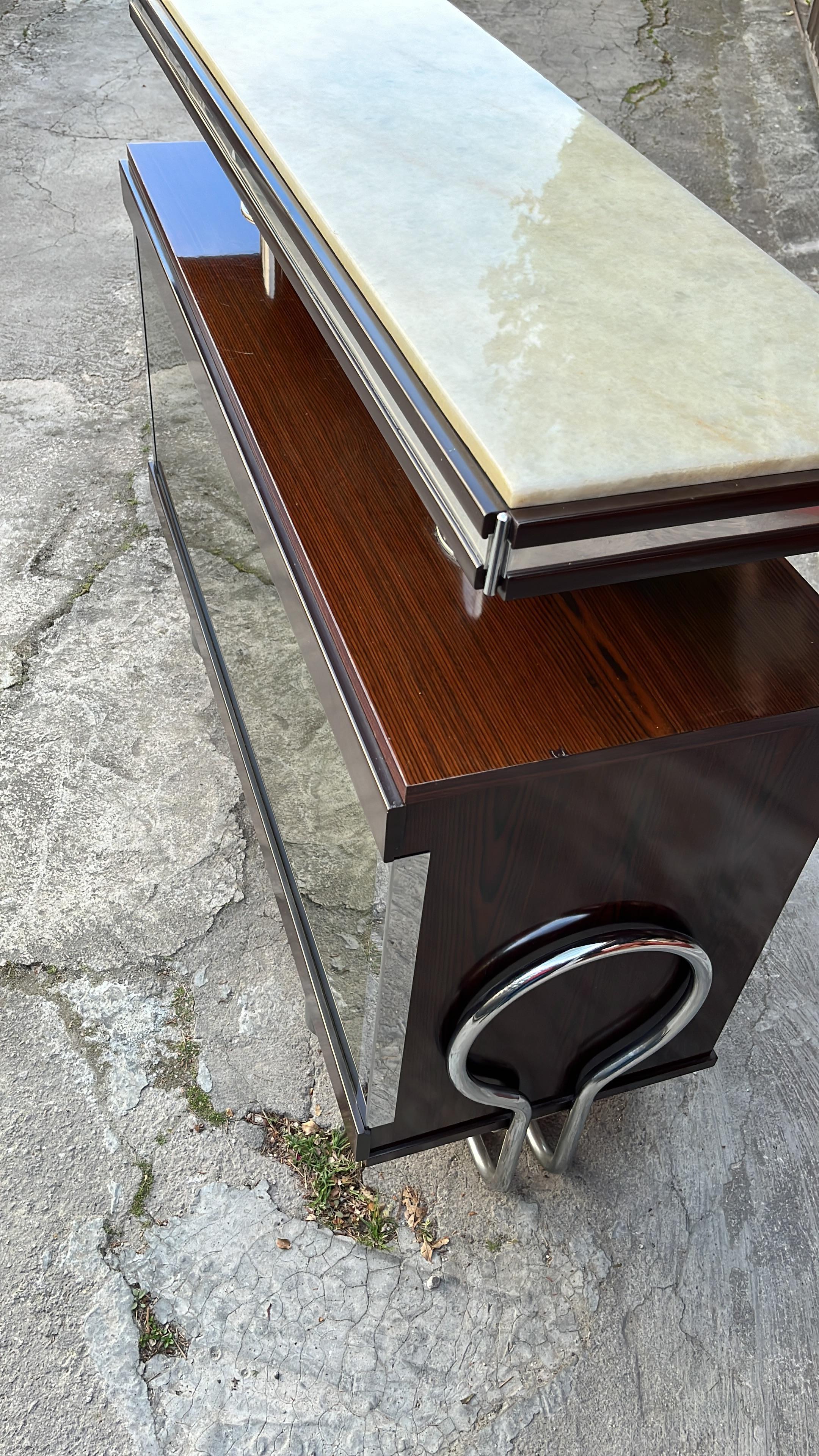 Vintage Mirrored Bar Cabinet With Stool Attributed to Luciano Frigerio 1970s 4