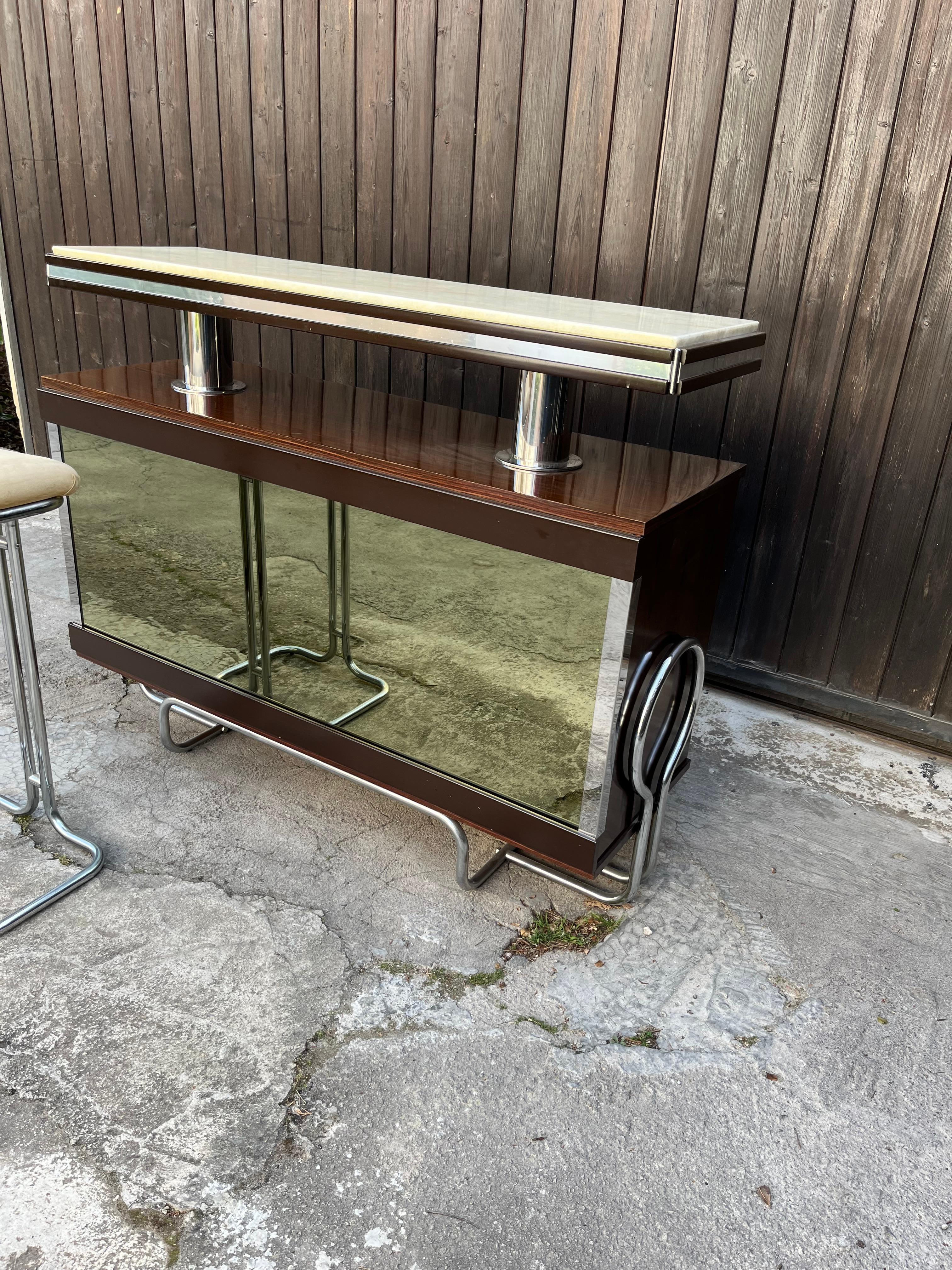 Late 20th Century Vintage Mirrored Bar Cabinet With Stool Attributed to Luciano Frigerio 1970s