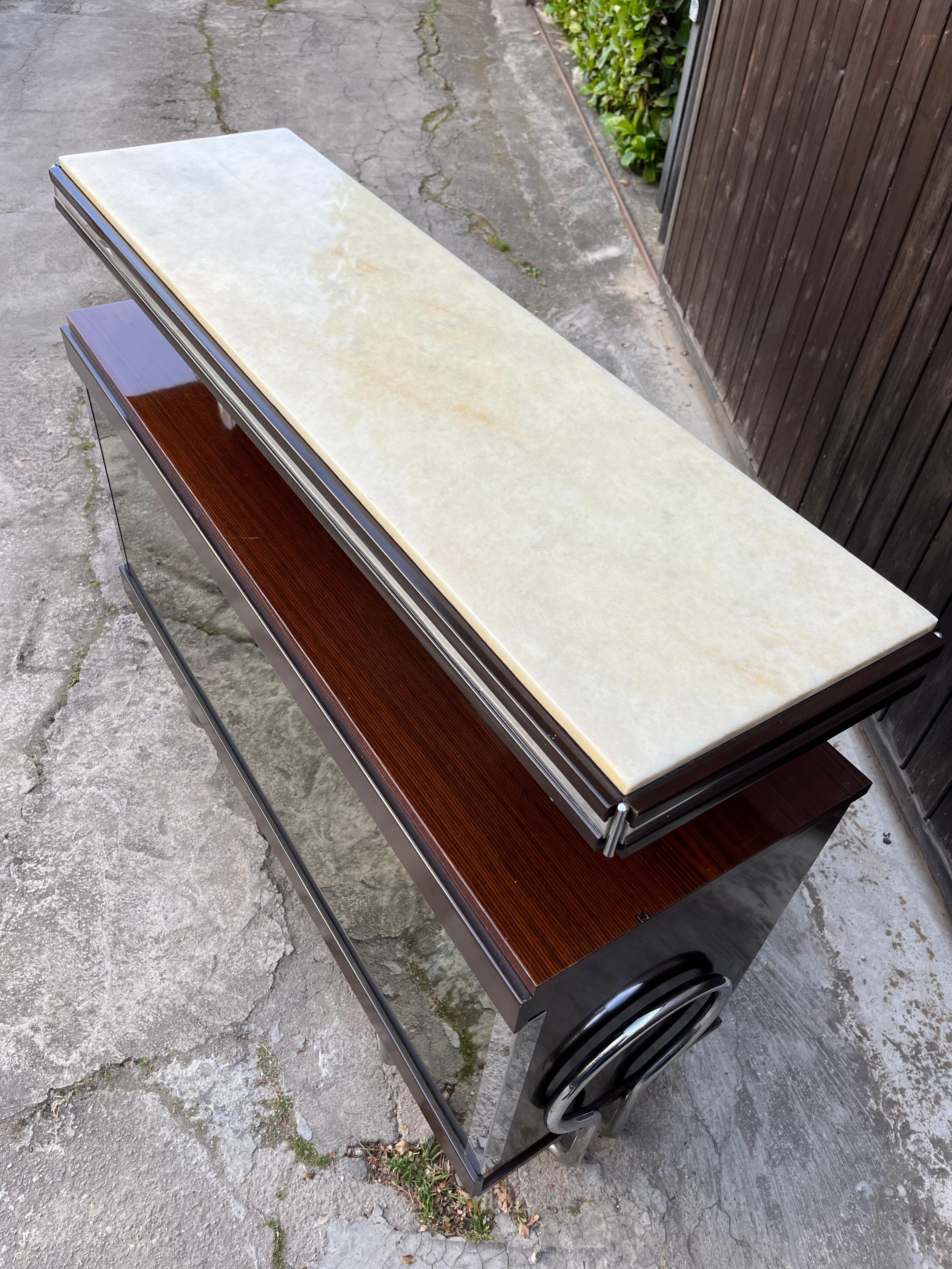 Vintage Mirrored Bar Cabinet With Stool Attributed to Luciano Frigerio 1970s 2