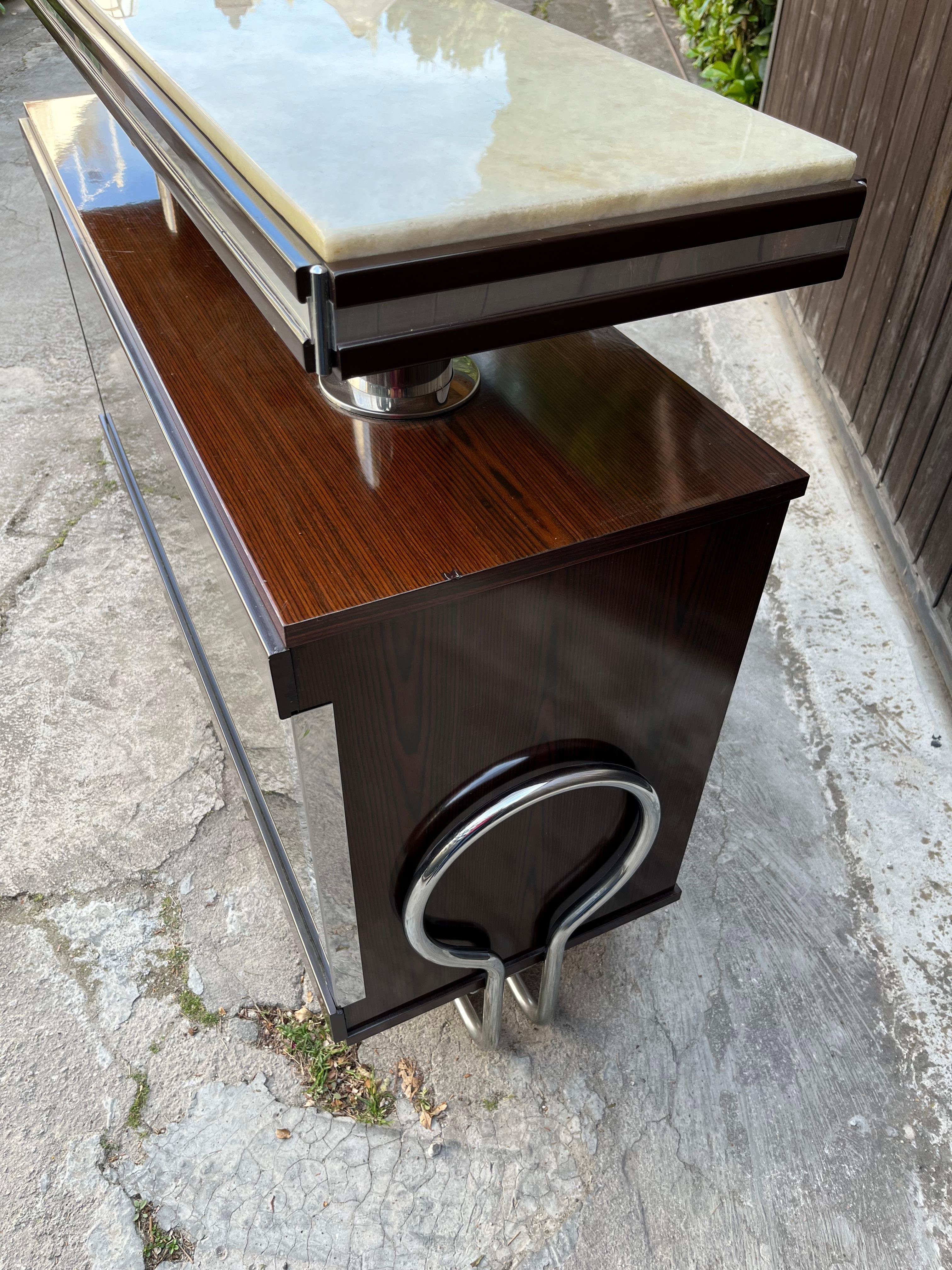Vintage Mirrored Bar Cabinet With Stool Attributed to Luciano Frigerio 1970s 3
