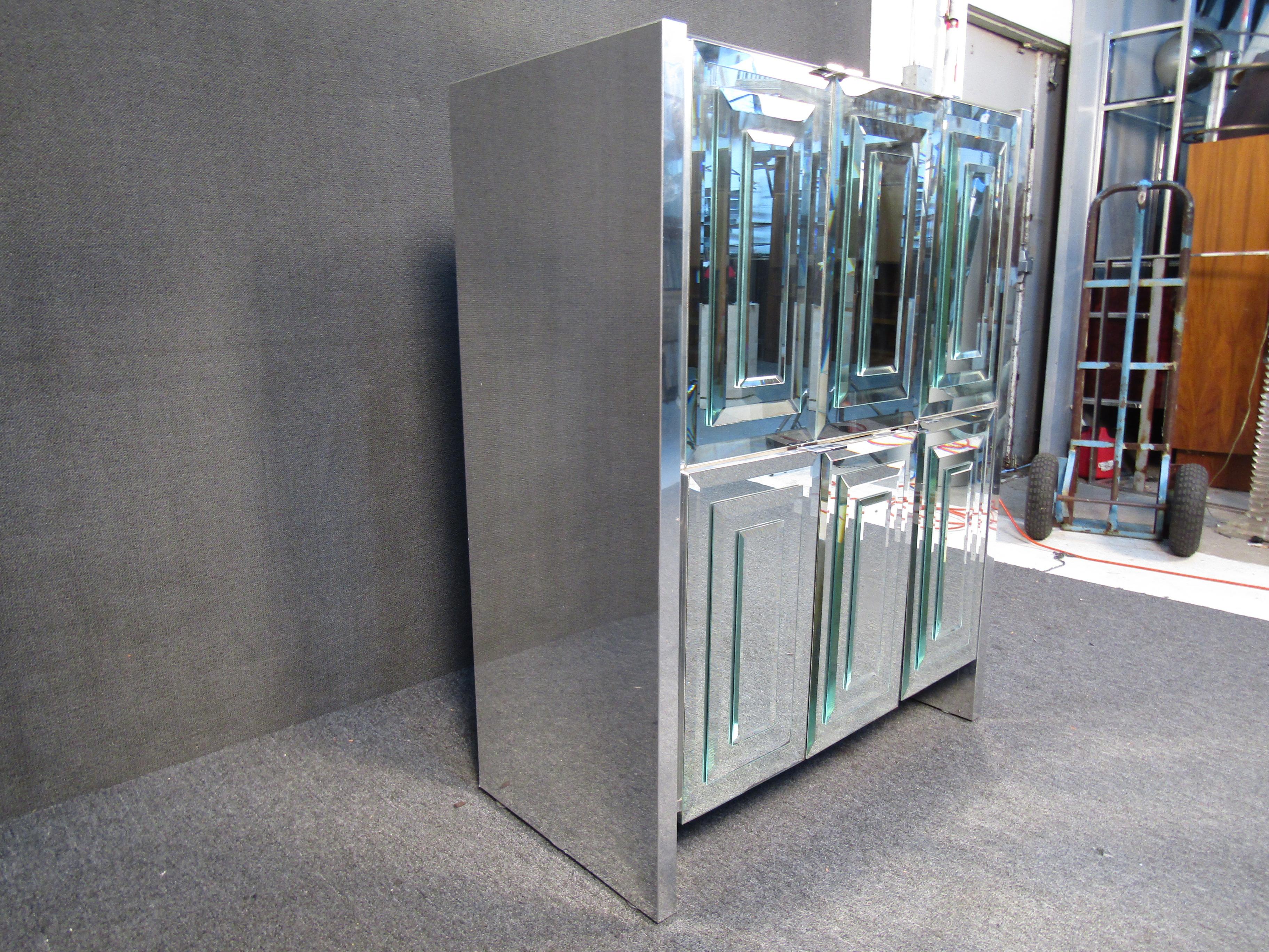 Modern Vintage Mirrored Cabinet For Sale