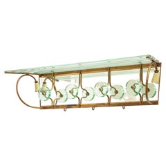 Vintage Mirrored Coat Rack in the Style of Fontana Arte, Brass and Glass, Italy