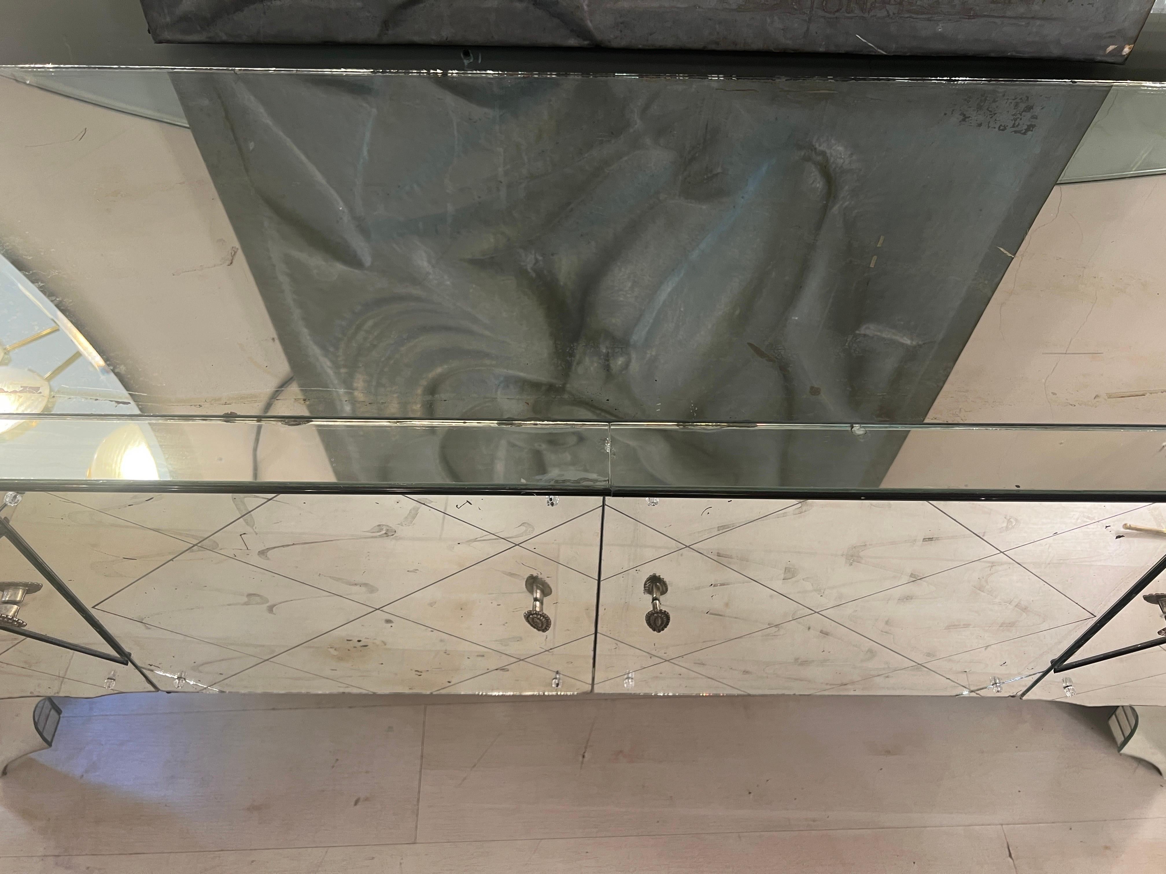 Vintage Mirrored Credenza with 4 doors, 1950s 4