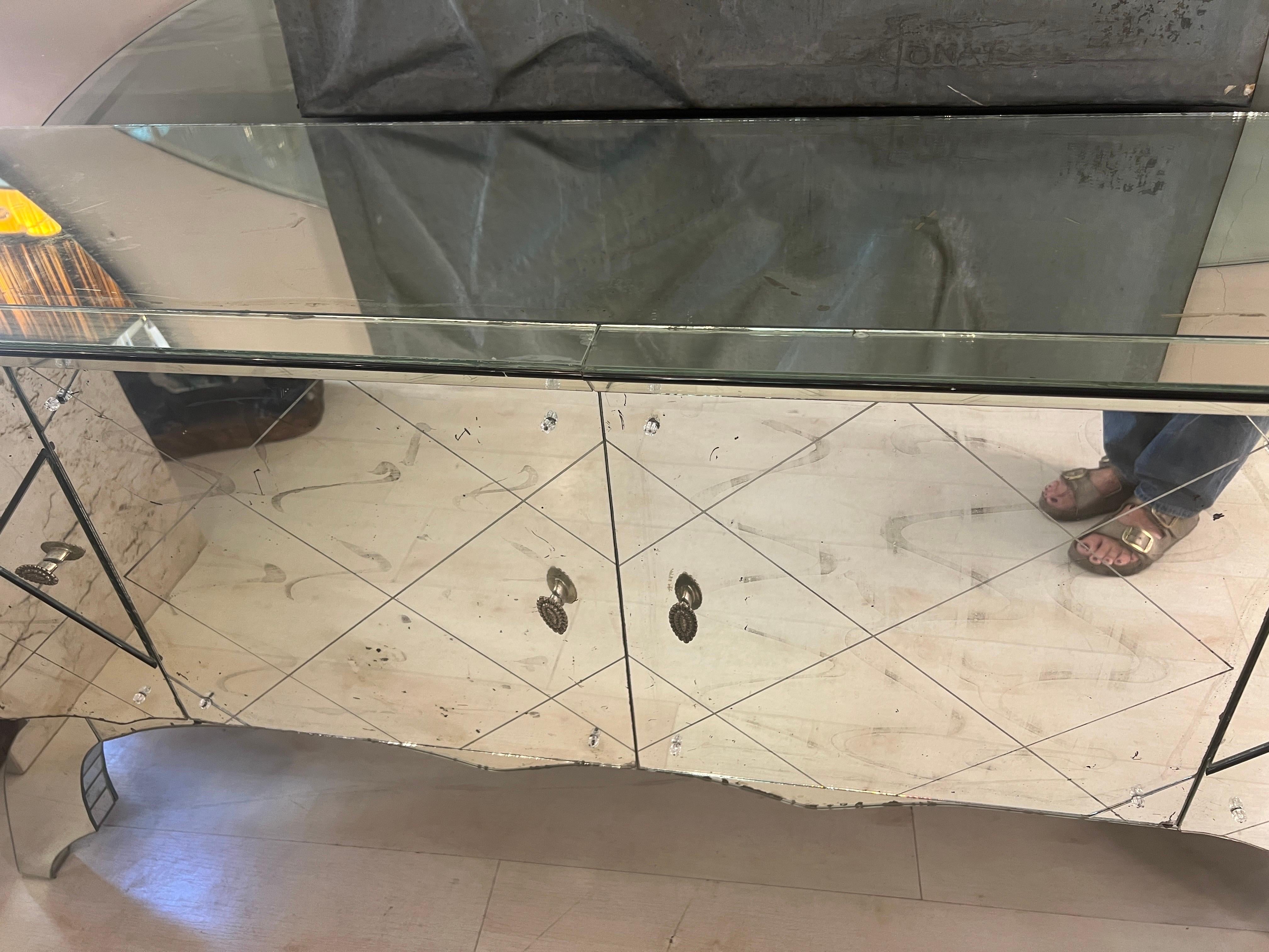 Vintage Mirrored Credenza with 4 doors, 1950s 6