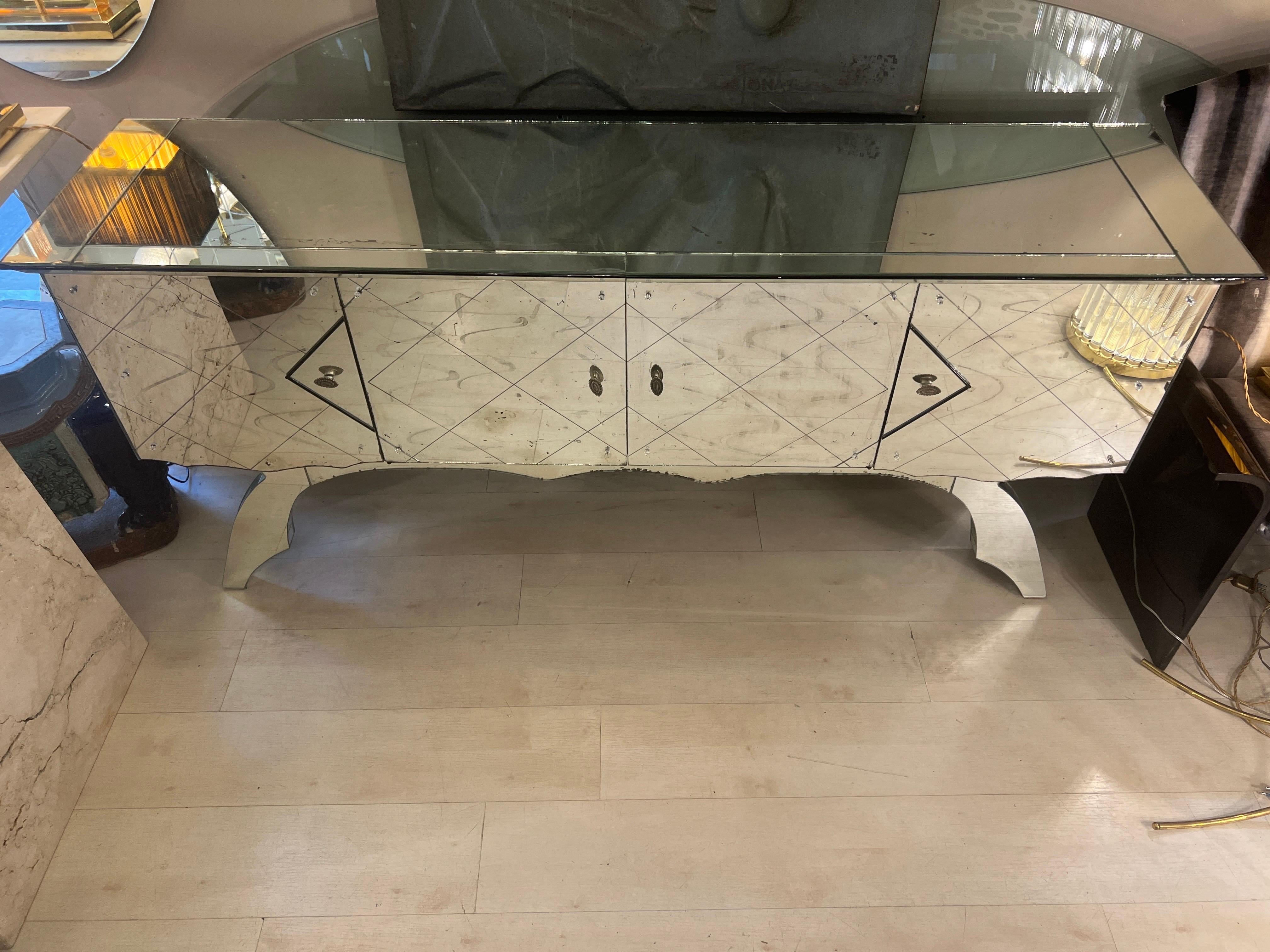 Vintage Mirrored Credenza with 4 doors, 1950s 8