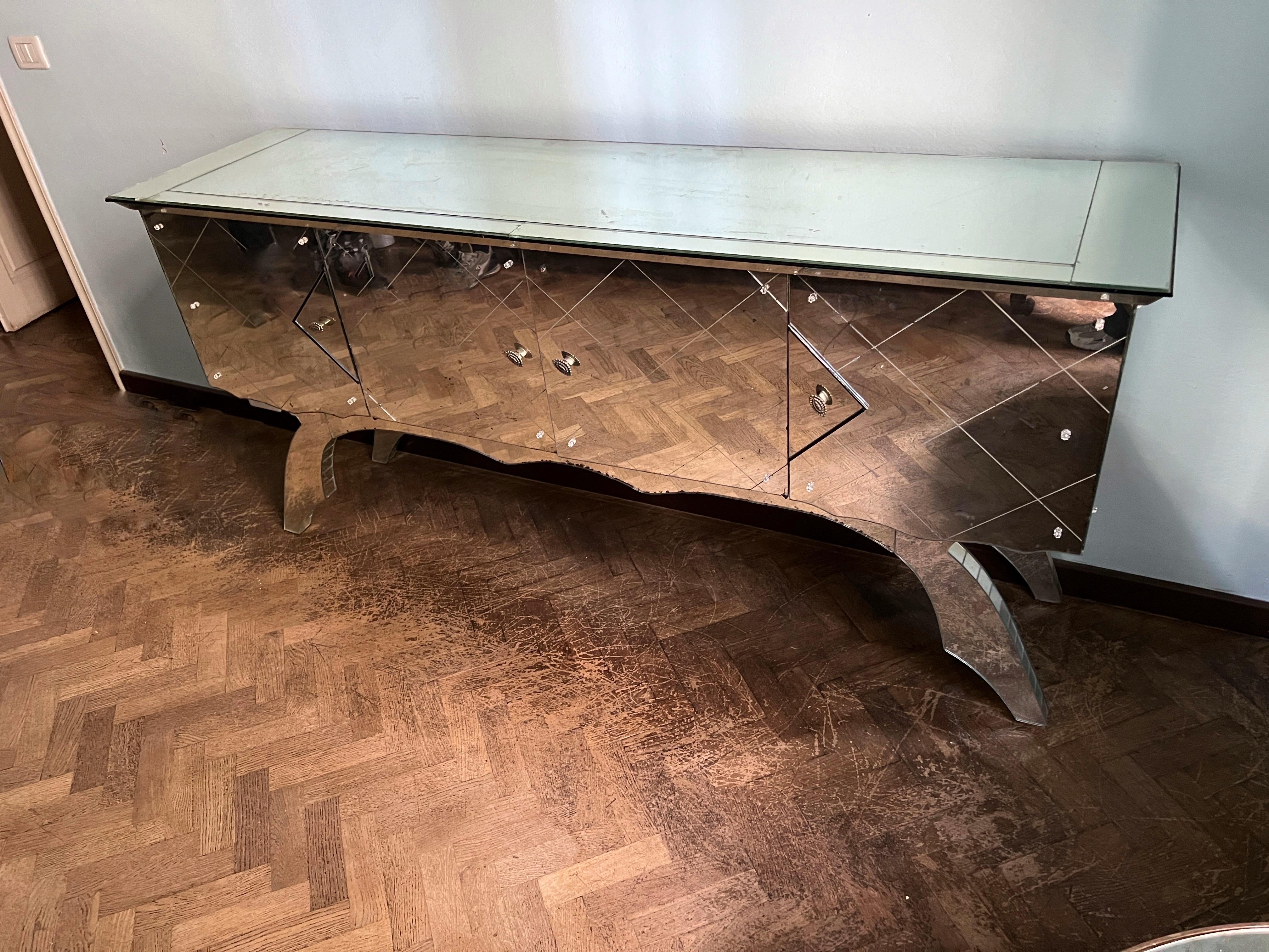 Vintage Mirrored Credenza with 4 doors, 1950s 13