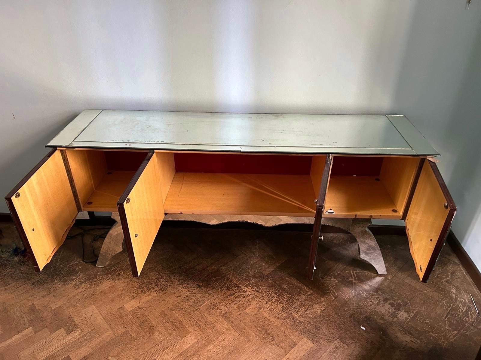 Vintage Mirrored Credenza with 4 doors, 1950s 14