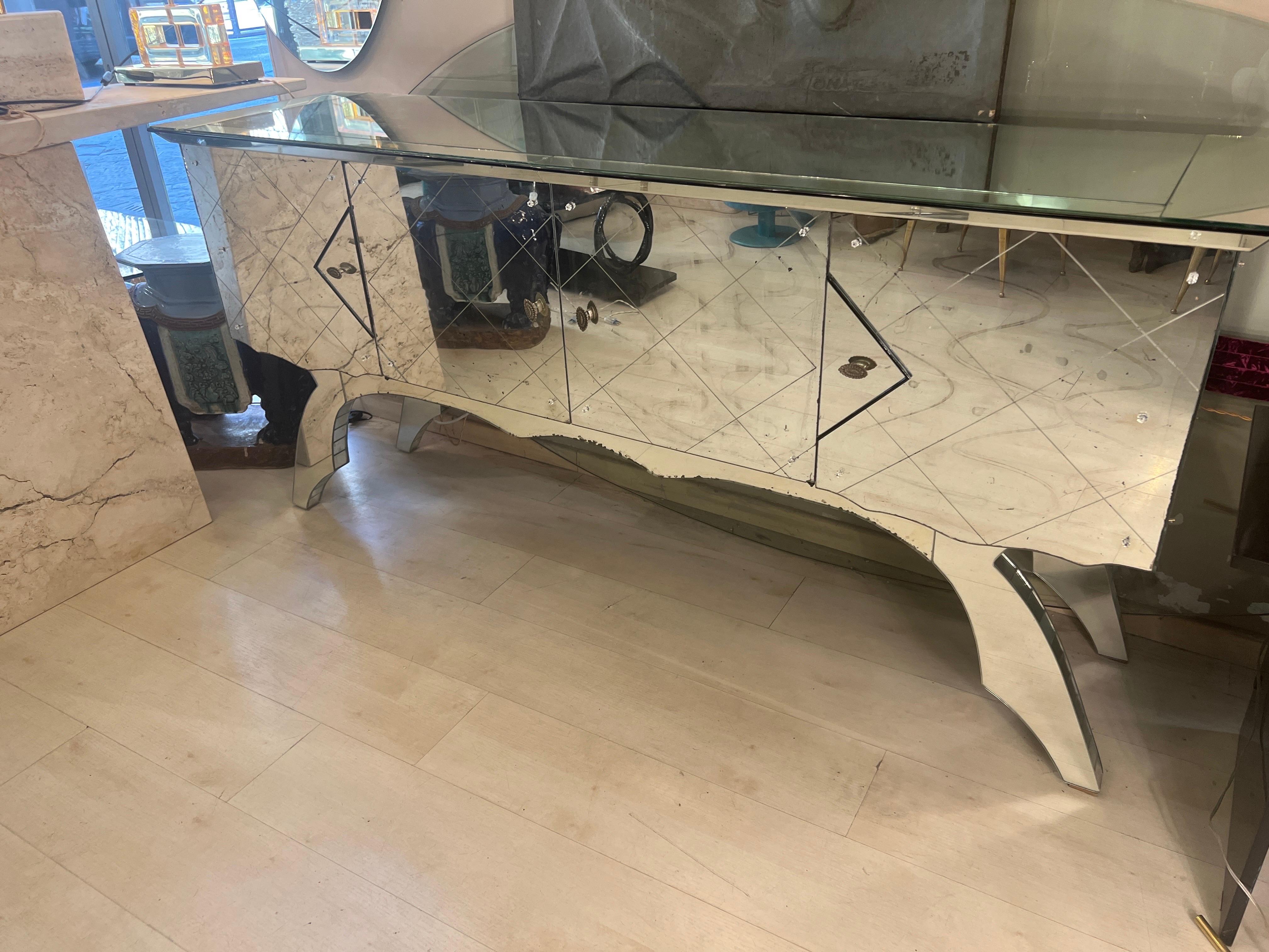 Italian Vintage Mirrored Credenza with 4 doors, 1950s