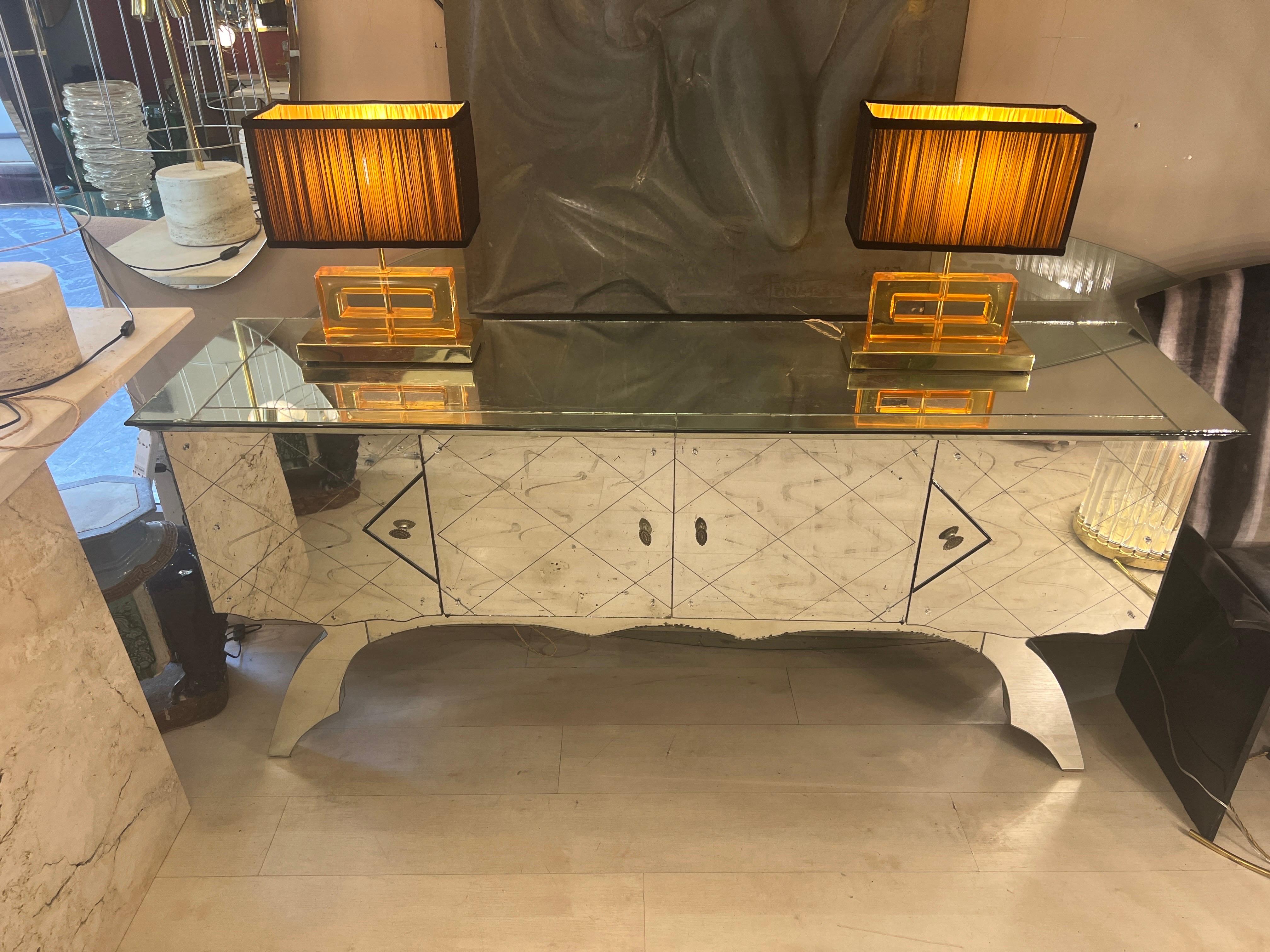 20th Century Vintage Mirrored Credenza with 4 doors, 1950s