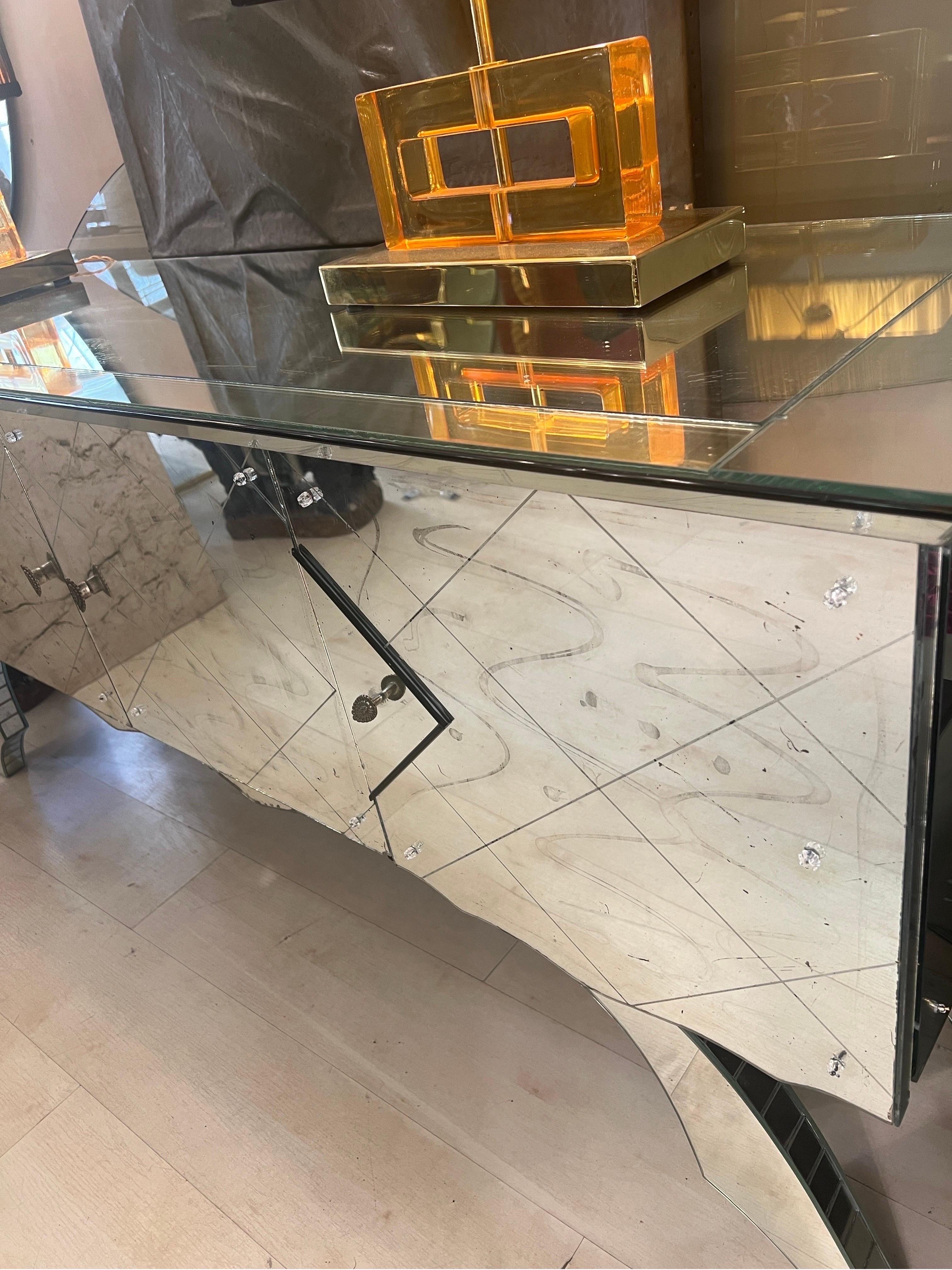 Vintage Mirrored Credenza with 4 doors, 1950s 1
