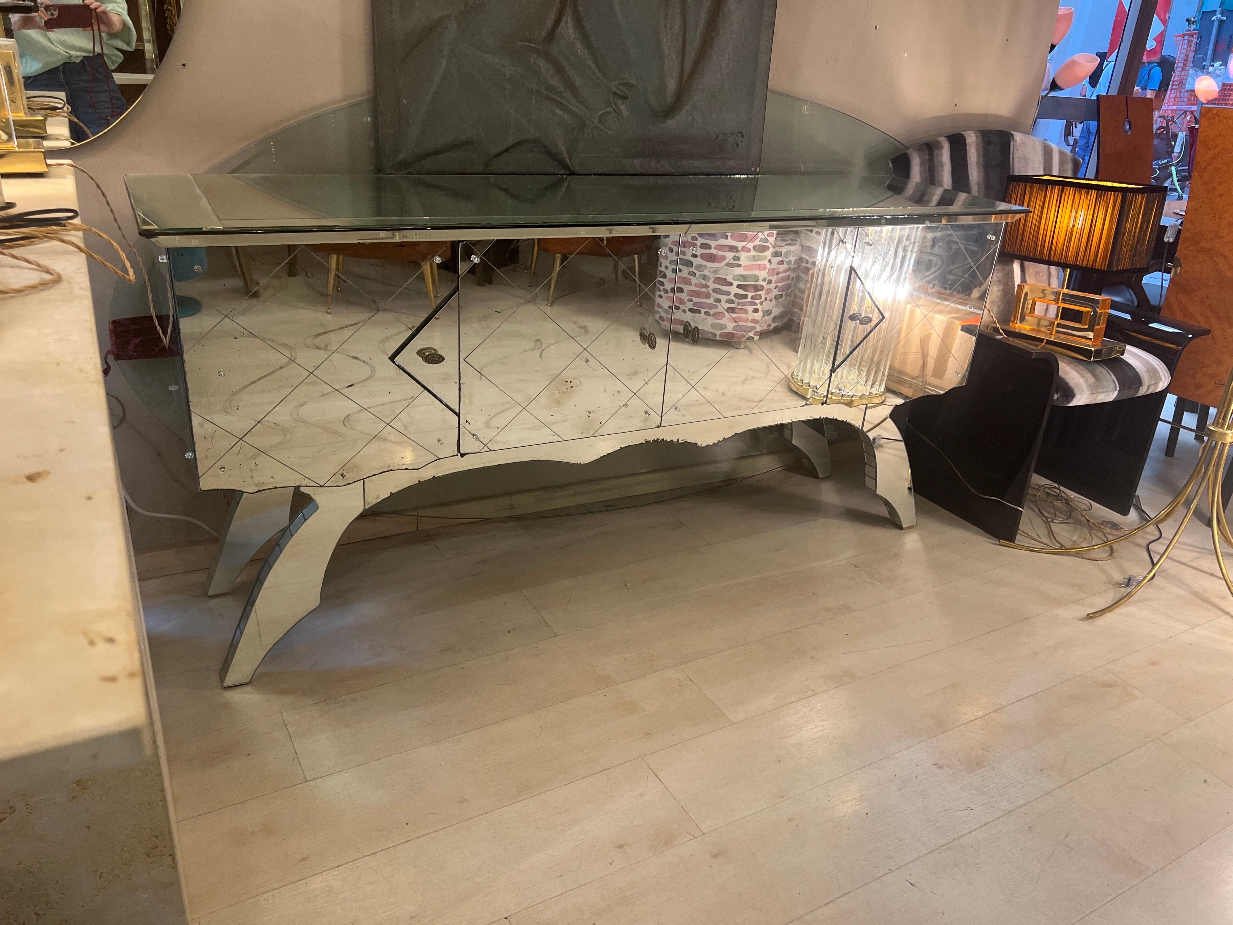 Vintage Mirrored Credenza with 4 doors, 1950s 3