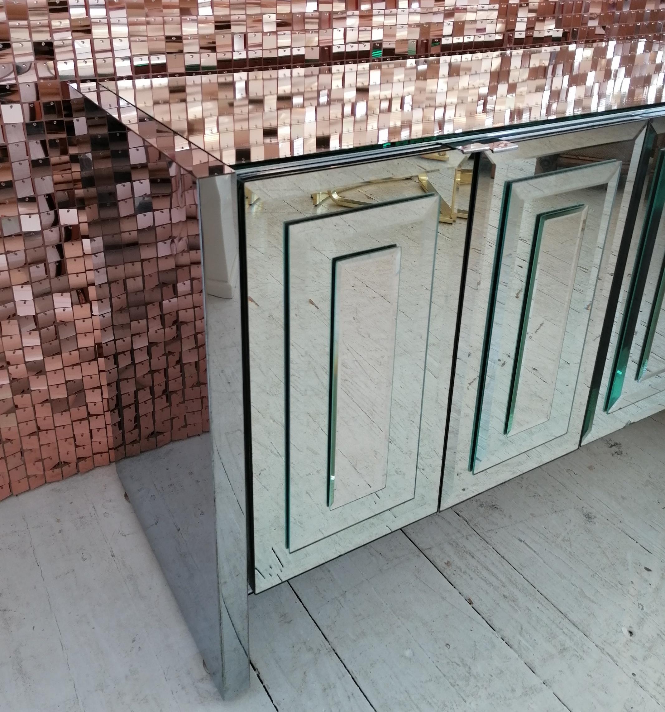 Vintage Mirrored Glass & Chromed Steel Sideboard by Ello Furniture, USA 1980s 5