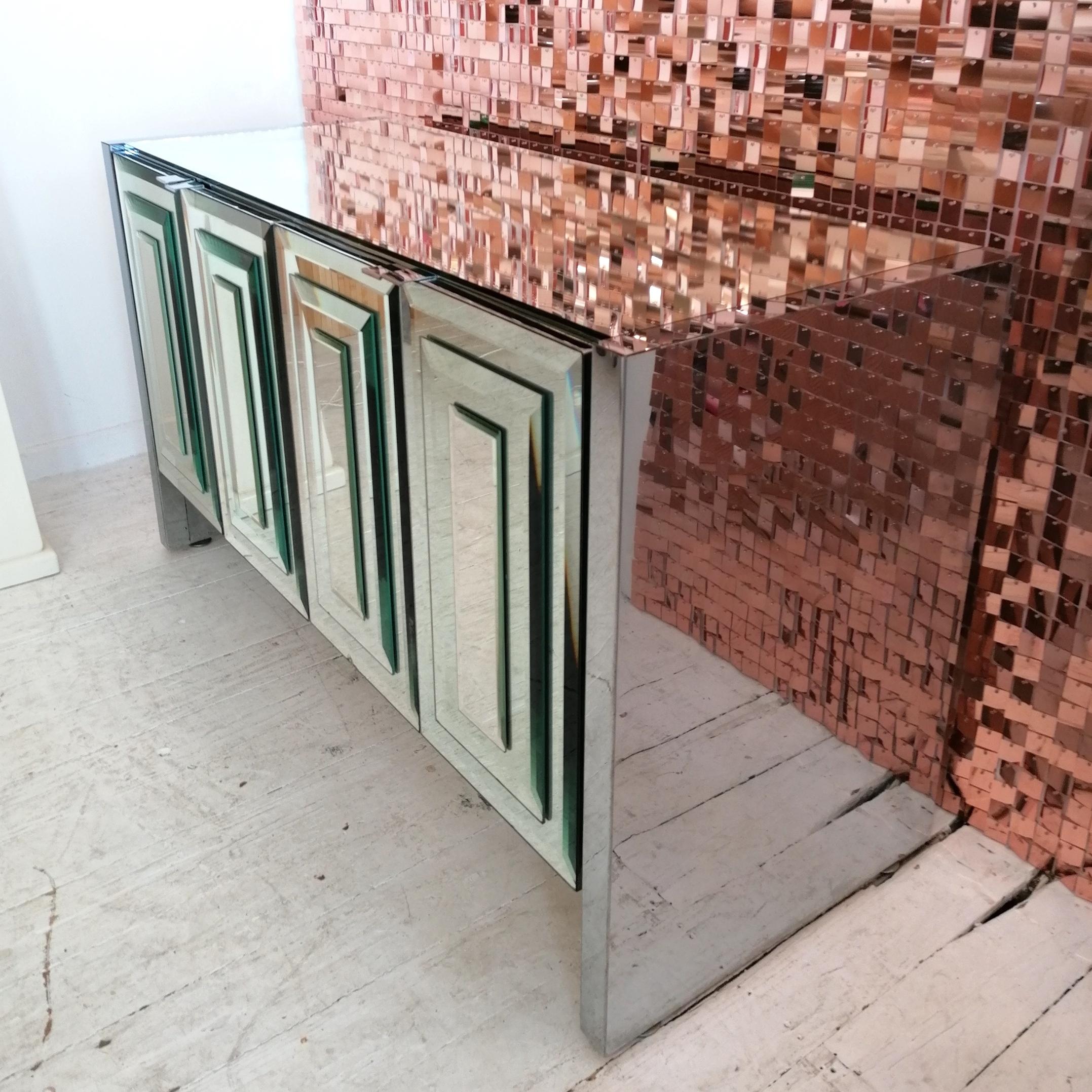 Vintage Mirrored Glass & Chromed Steel Sideboard by Ello Furniture, USA 1980s In Good Condition In Hastings, GB