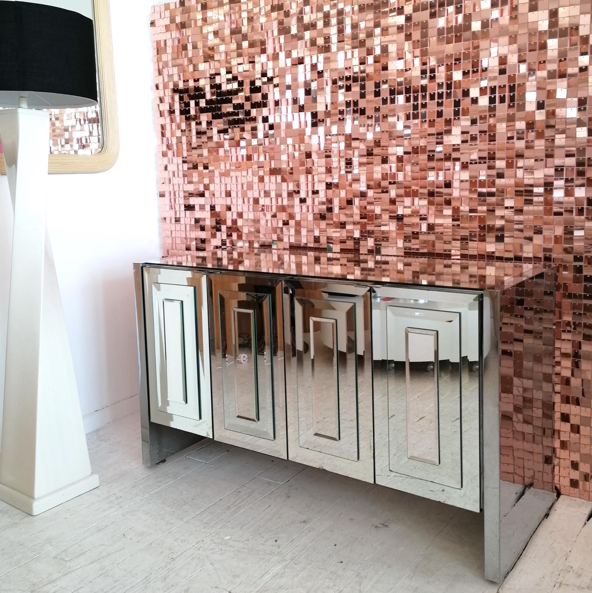 Vintage Mirrored Glass & Chromed Steel Sideboard by Ello Furniture, USA 1980s 1