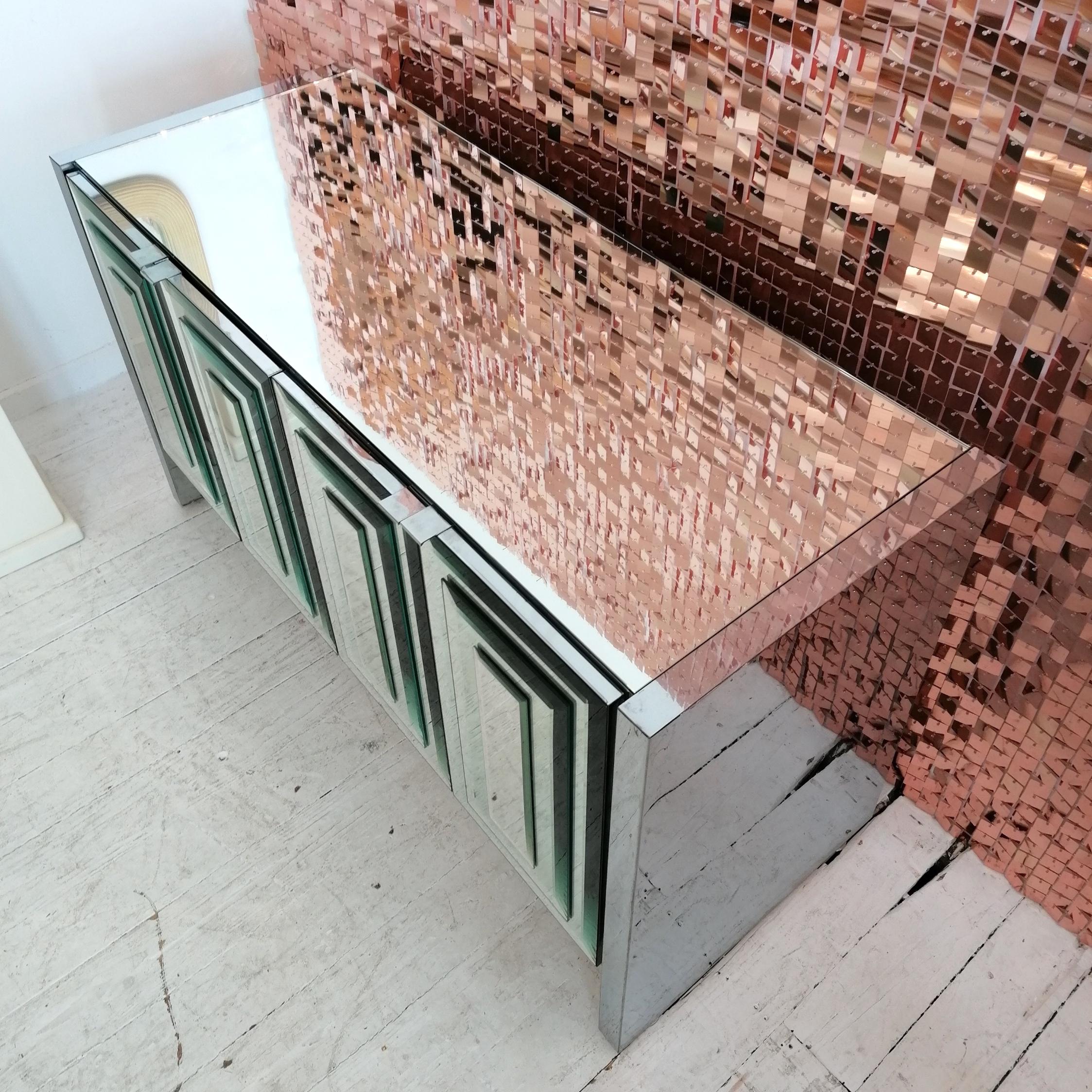 Vintage Mirrored Glass & Chromed Steel Sideboard by Ello Furniture, USA 1980s 2