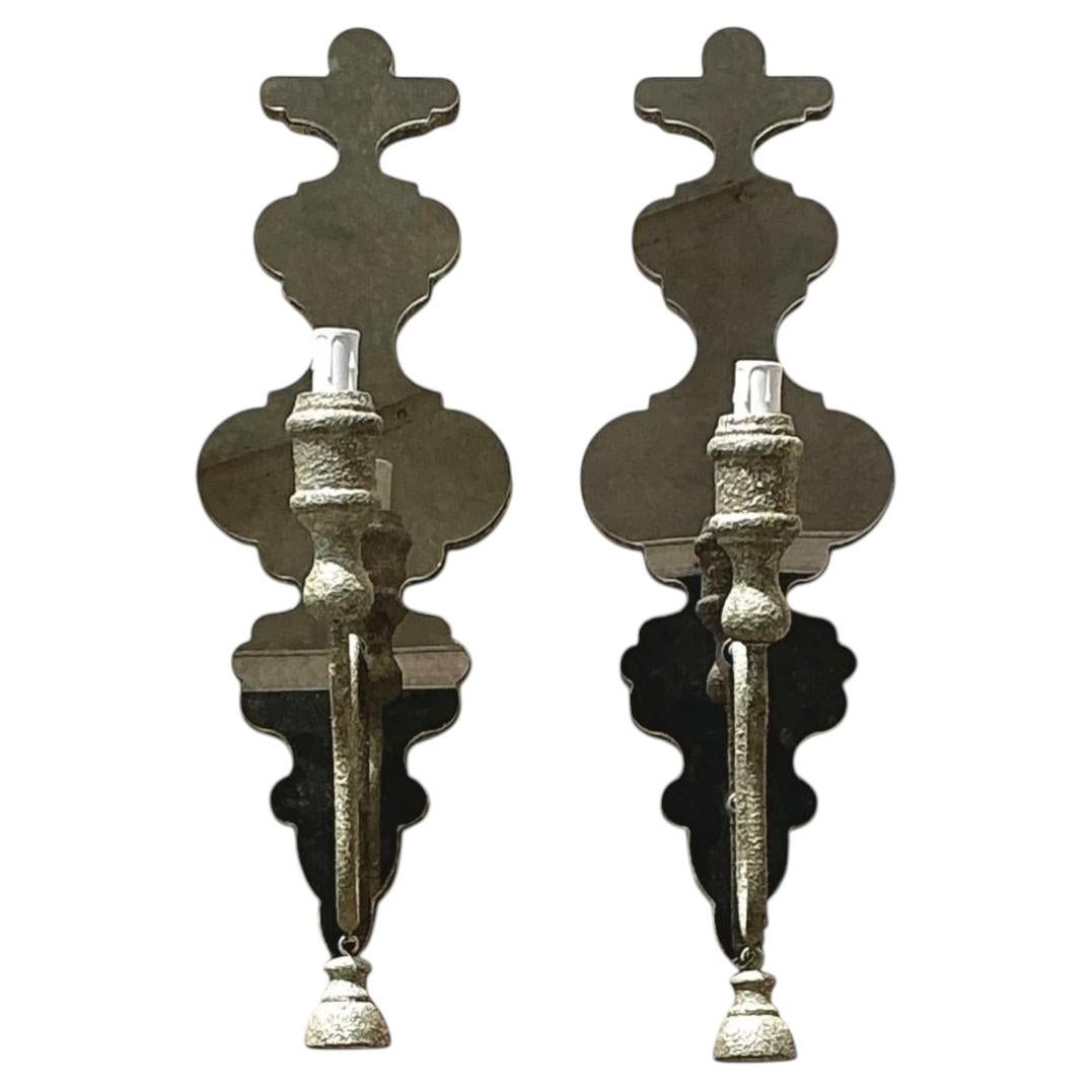 Vintage Mirrored Glass Sconces - Pair For Sale