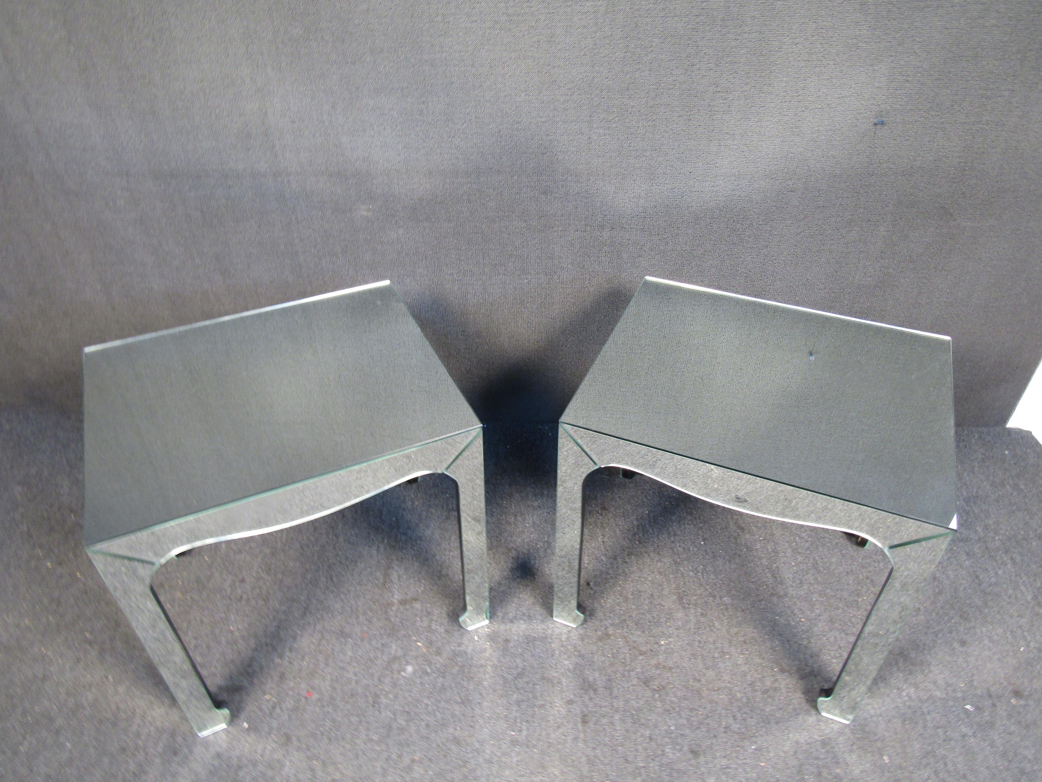 Mid-Century Modern Vintage Mirrored Glass Side Tables For Sale