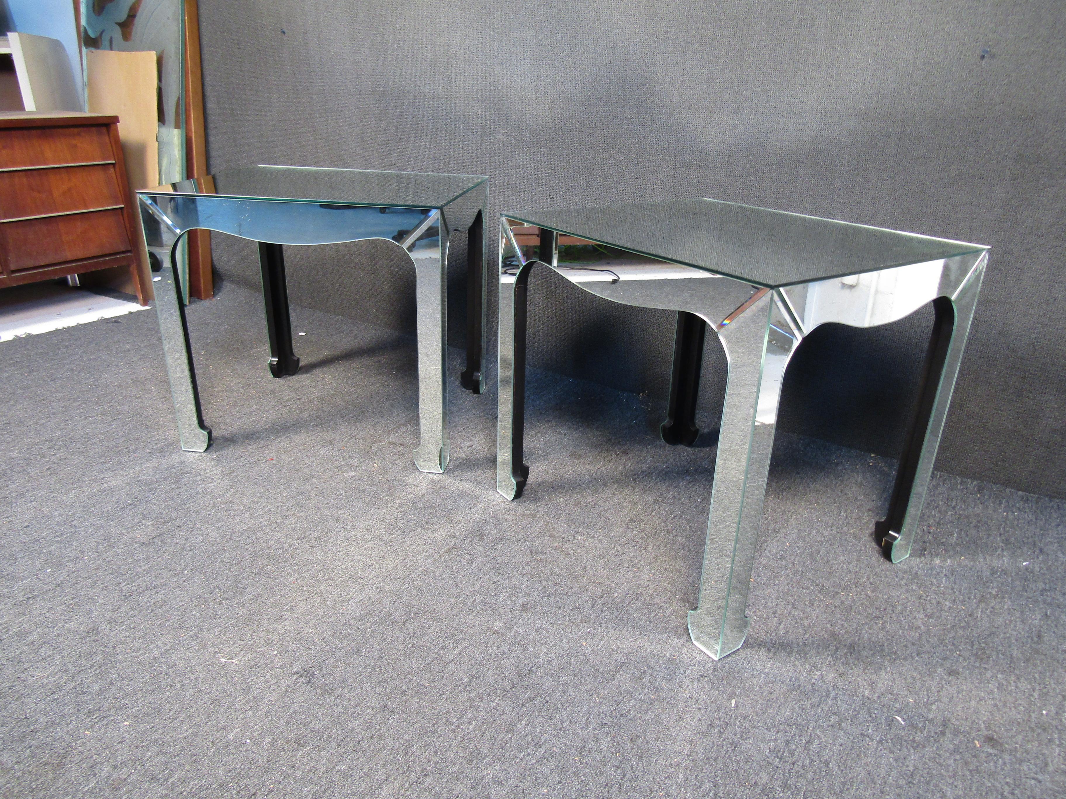 Vintage Mirrored Glass Side Tables In Good Condition For Sale In Brooklyn, NY