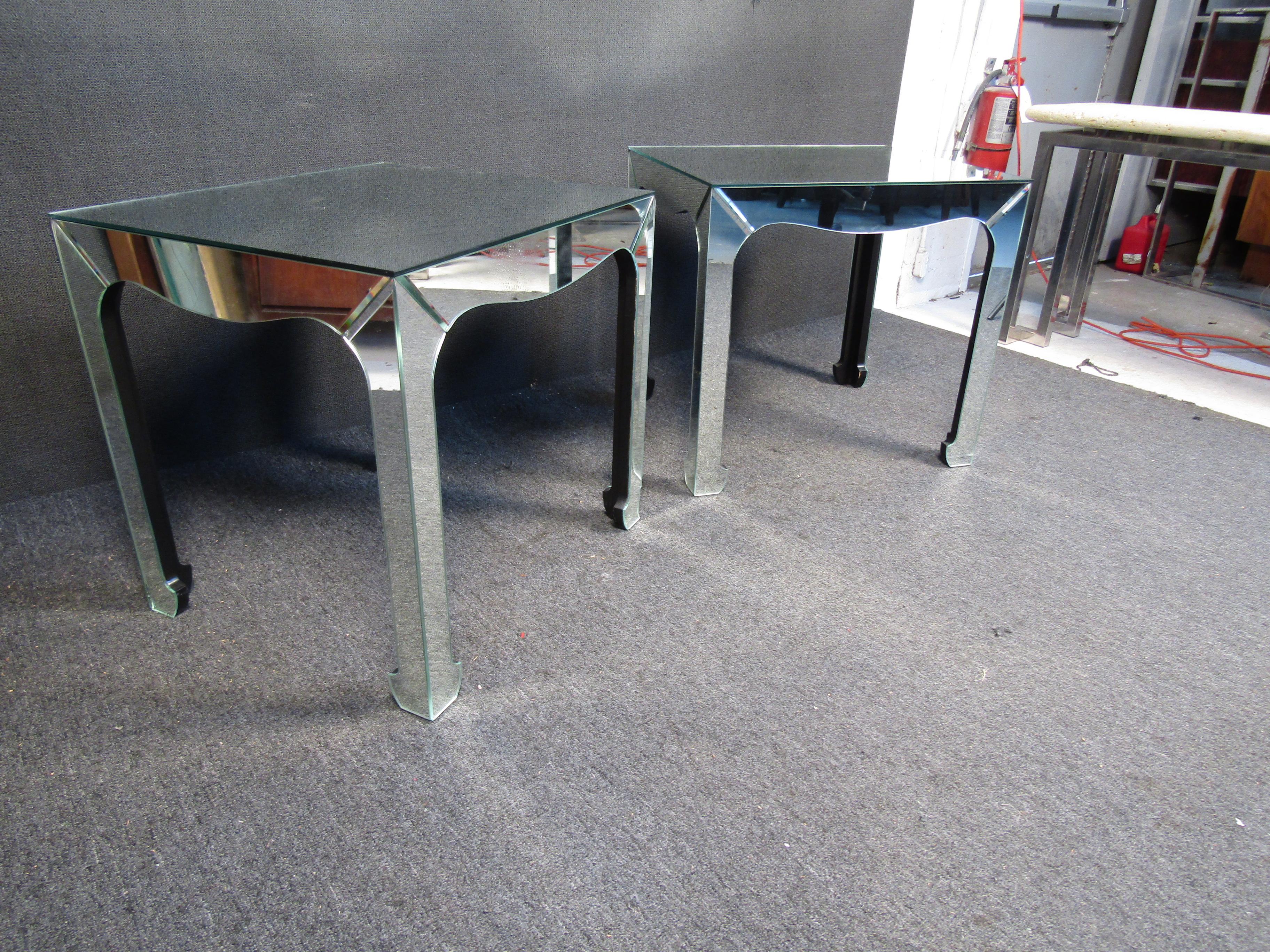 Mid-20th Century Vintage Mirrored Glass Side Tables For Sale