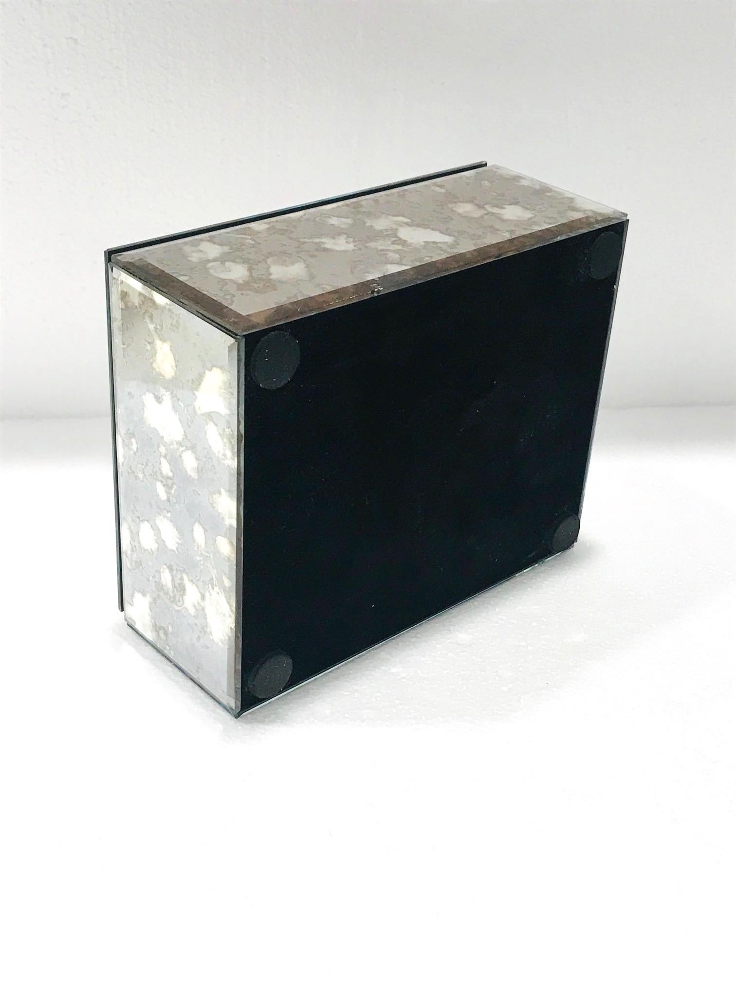Vintage Mirrored Jewelry Box in Antique Grey and Bronze Glass, circa 1990 2