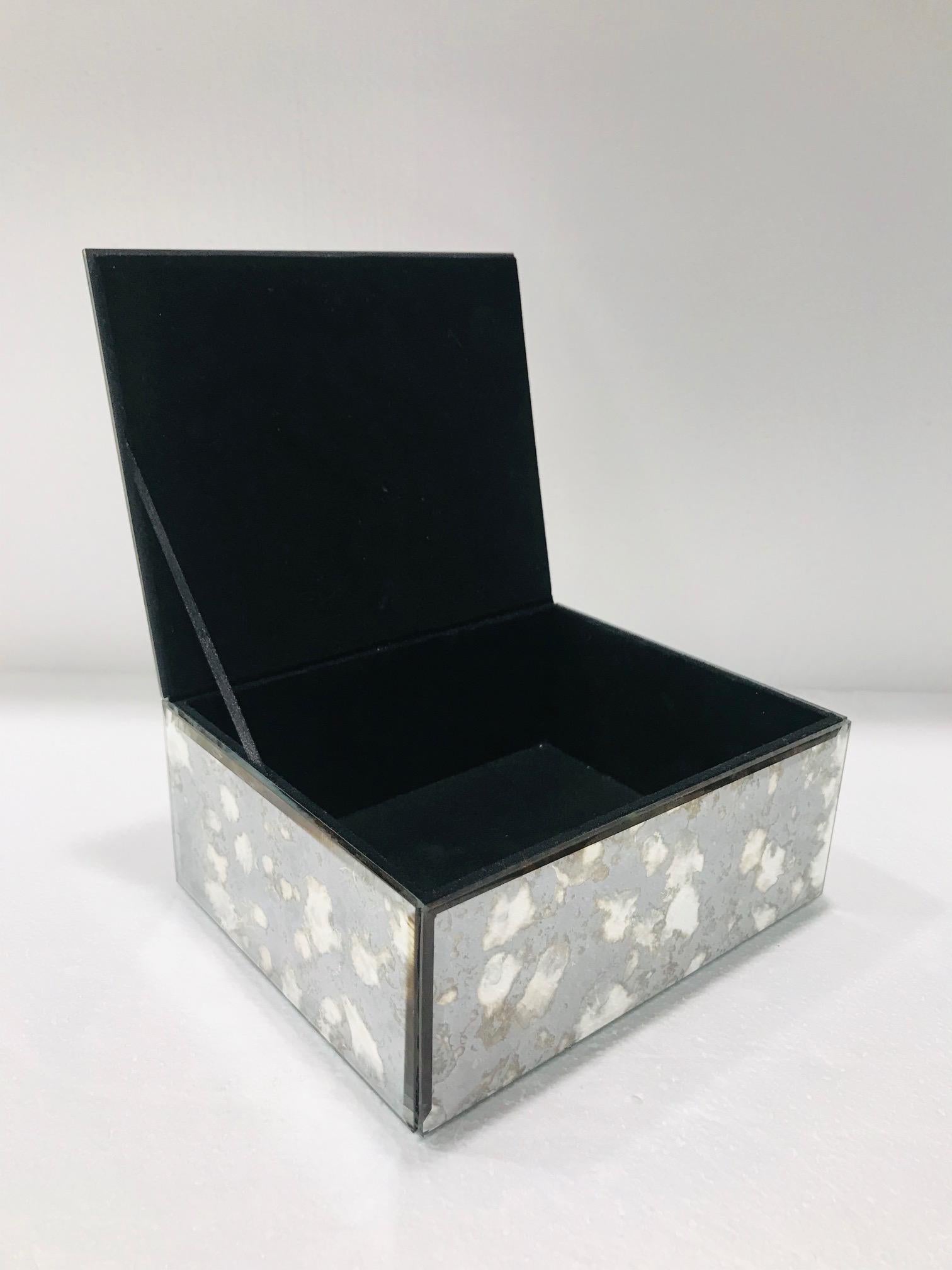 Beveled Vintage Mirrored Jewelry Box in Antique Grey and Bronze Glass, circa 1990
